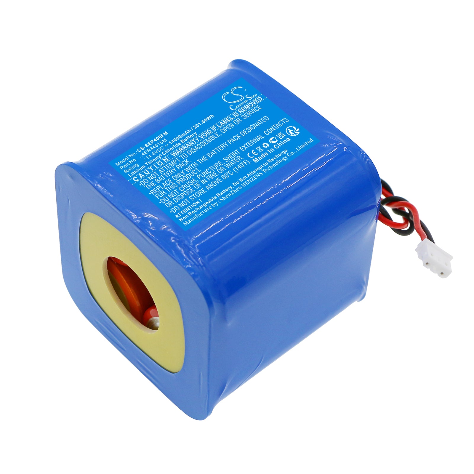 High-Capacity 14.4V 14000mAh Li-SOCl2 Battery for Saracom EB-10, SEP-406/500, VEP8 Marine EPIRB - 201.6Wh
