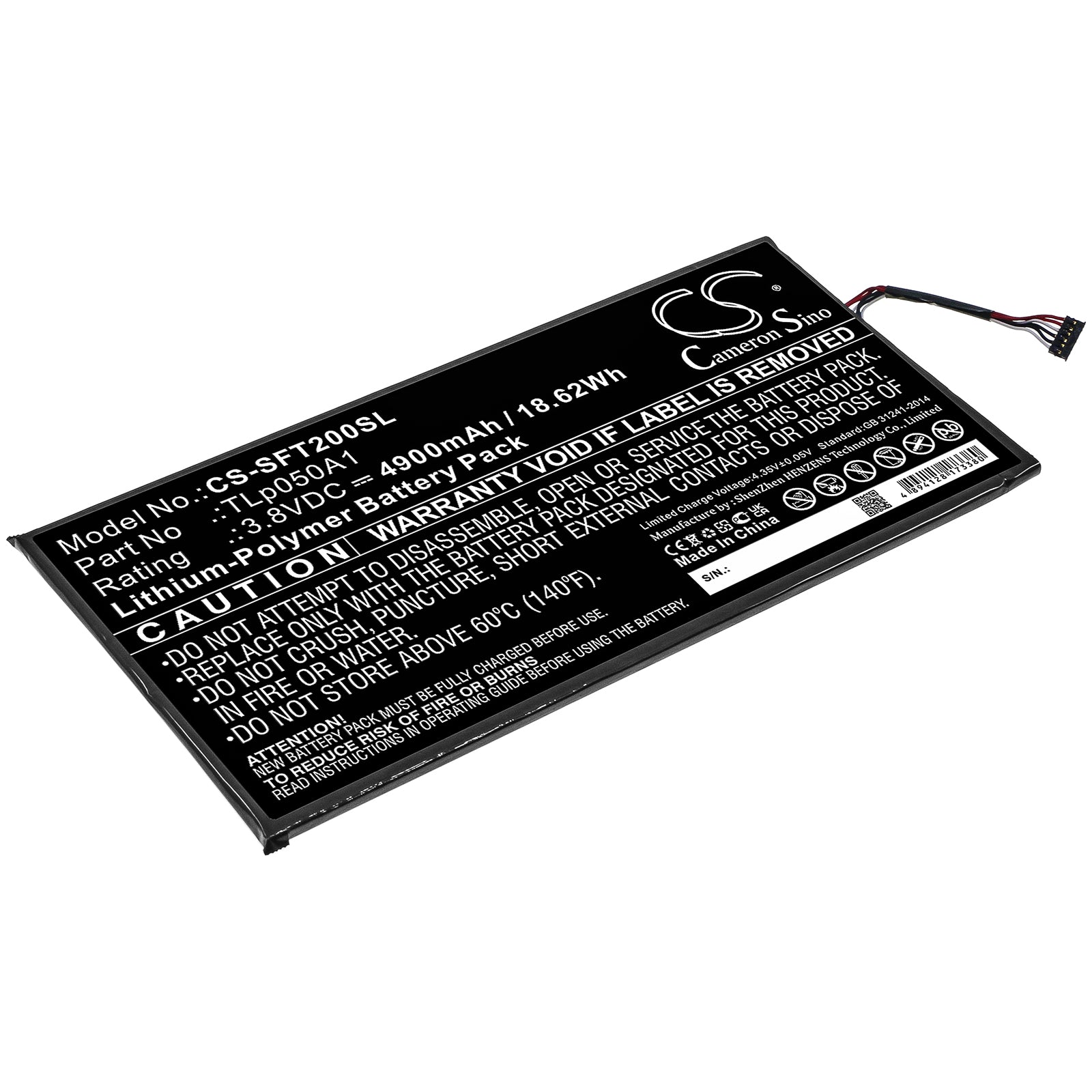 IDEMIA MorphoTablet 2 Replacement Battery - 4900mAh 3.8V Li-Polymer Battery - TLp050A1 - 18.62Wh
