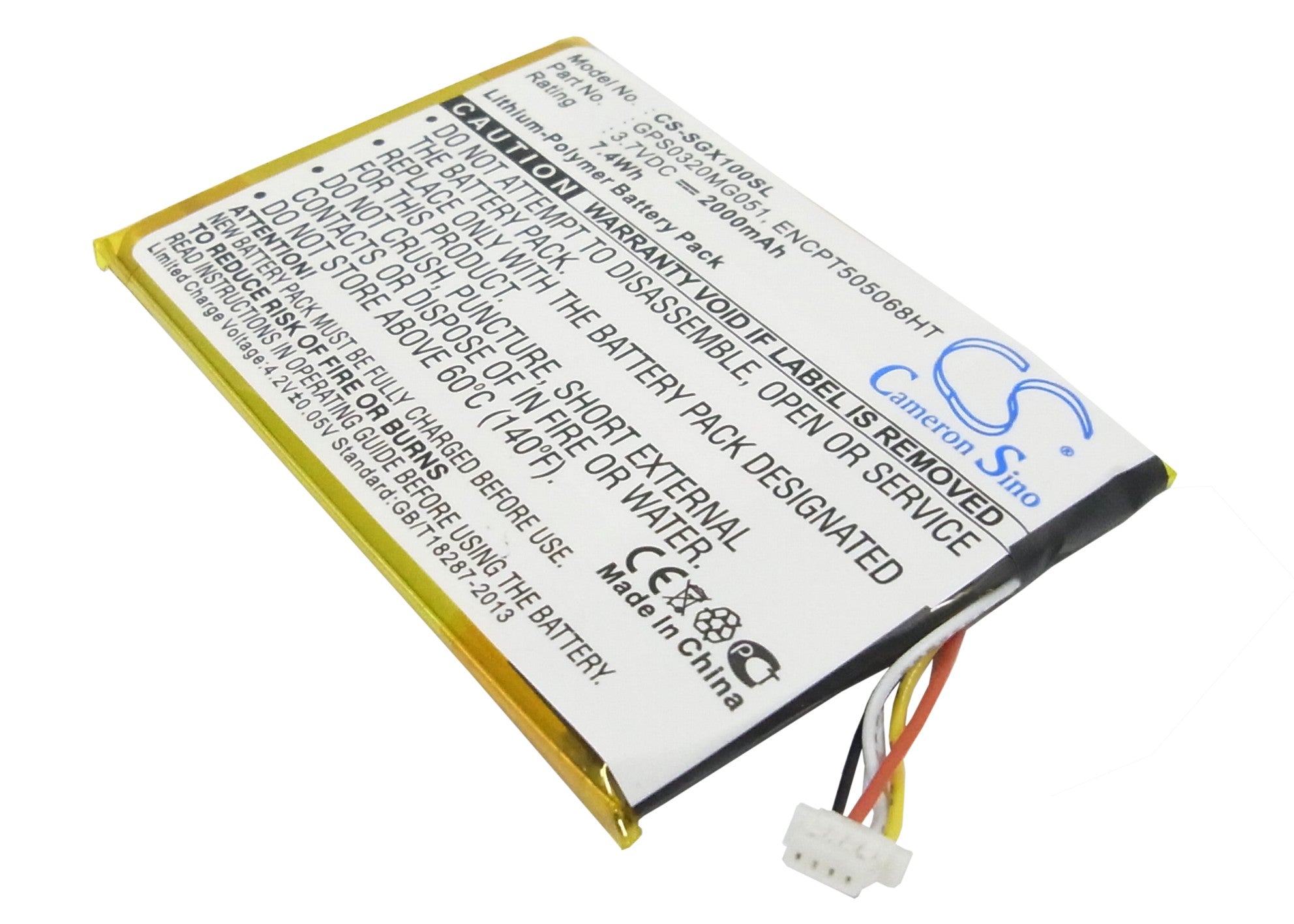 2000mAh Replacement Battery for SkyCaddie SGX, SGXw, Breeze SGX GPS Rangefinder - 3.7V Li-Polymer
