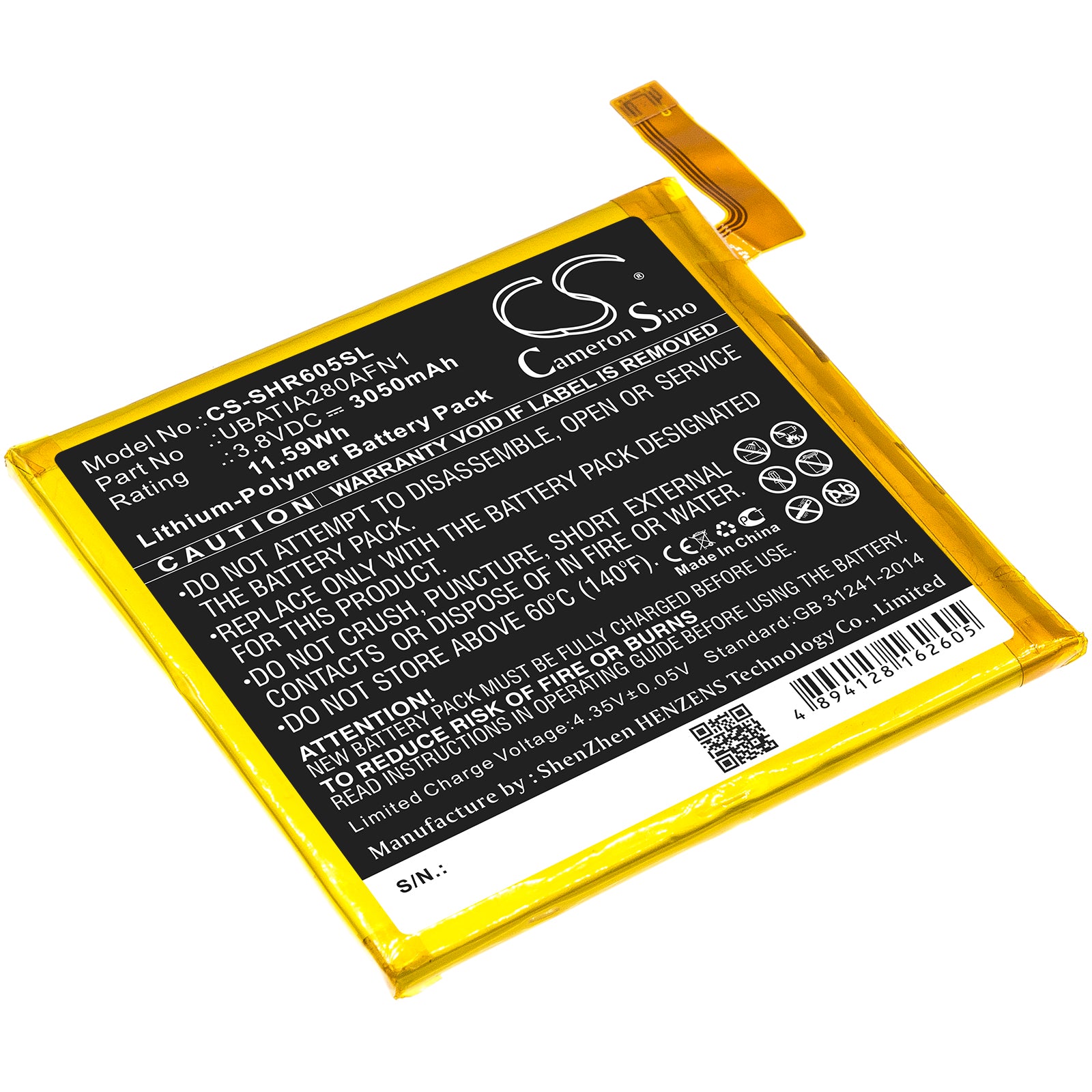 3050mAh Replacement Battery for Sharp Aquos R SH-03J SHV39 605SH - UBATIA280AFN1 - 3.8V Li-Polymer
