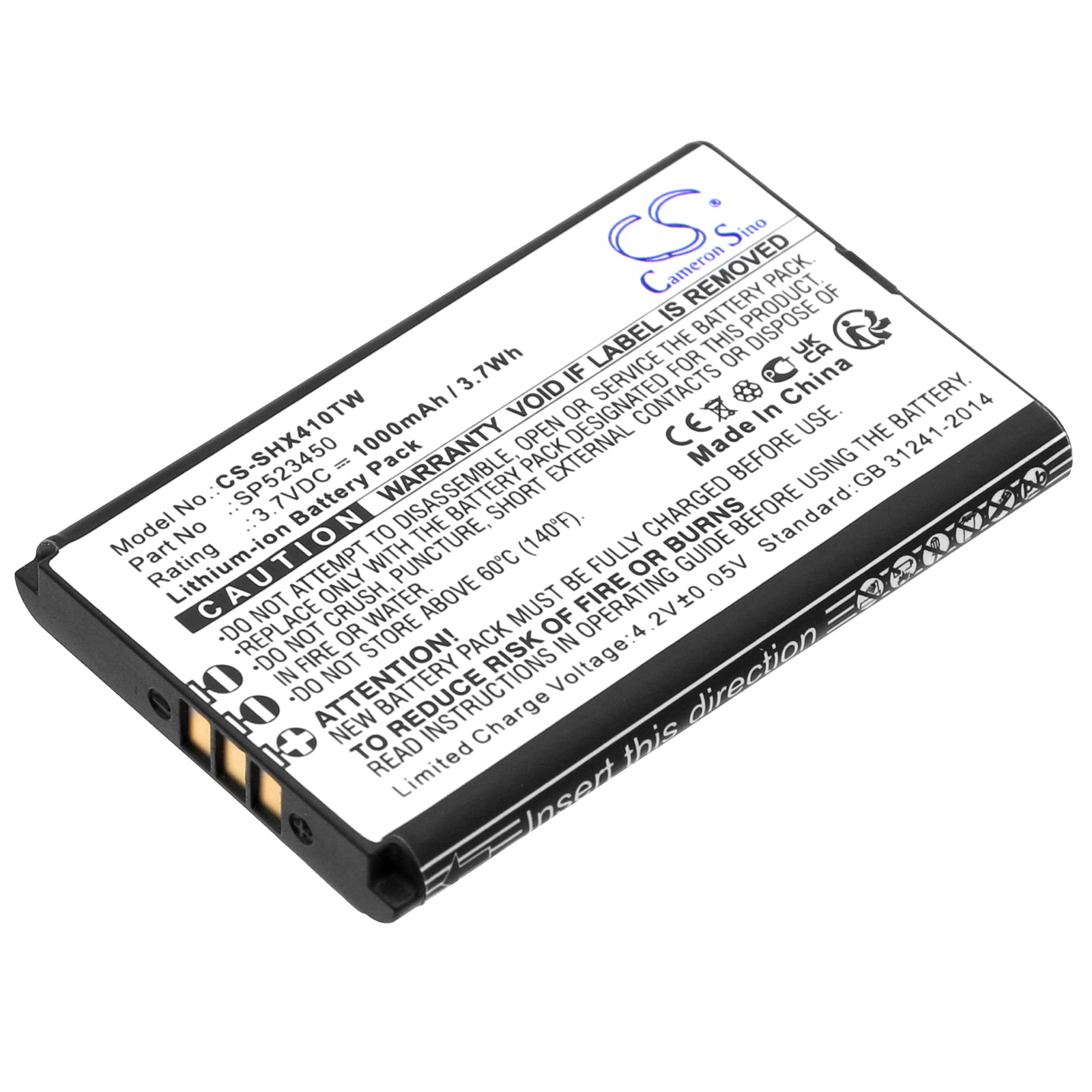 1000mAh Replacement Battery for SenHaix 1410, 1420, 1430 Two-Way Radios - 3.7V Li-ion, SP523450
