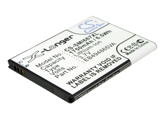 Samsung Focus 2 SGH-I667 Battery Replacement - 1750mAh, 3.7V Li-ion EB494865VA, 64.9x47.9x4.9mm Smartphone Battery
