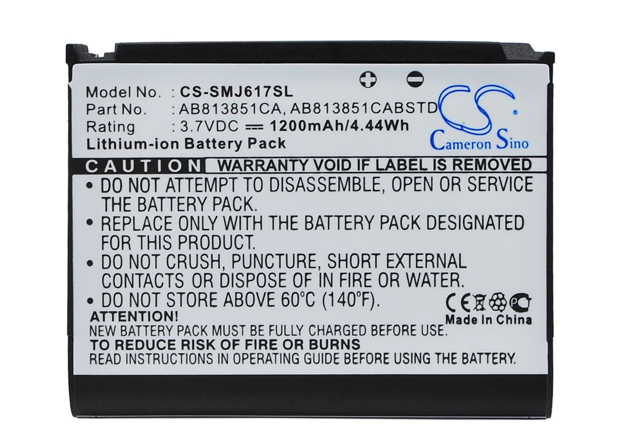 1200mAh Li-ion Battery for Samsung BLACKJACK II i617, Stripe DM-S105, SPH-M510 - 3.7V Replacement Battery 
