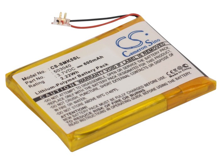 600mAh Replacement Battery for Samsung YP-K5, YP-K5J MP3 Player - 3.7V Li-Polymer - 40x29.26x4.5mm
