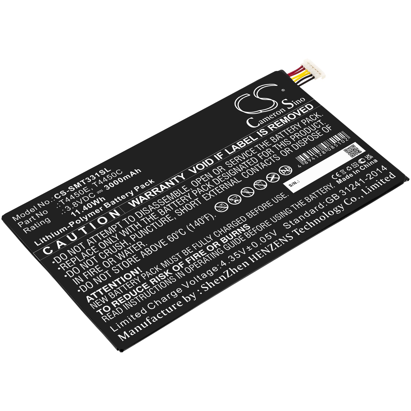 3000mAh Galaxy Tab 4 8.0 LTE SM-T337V Replacement Battery - 3.8V Li-Polymer T4450E/C
