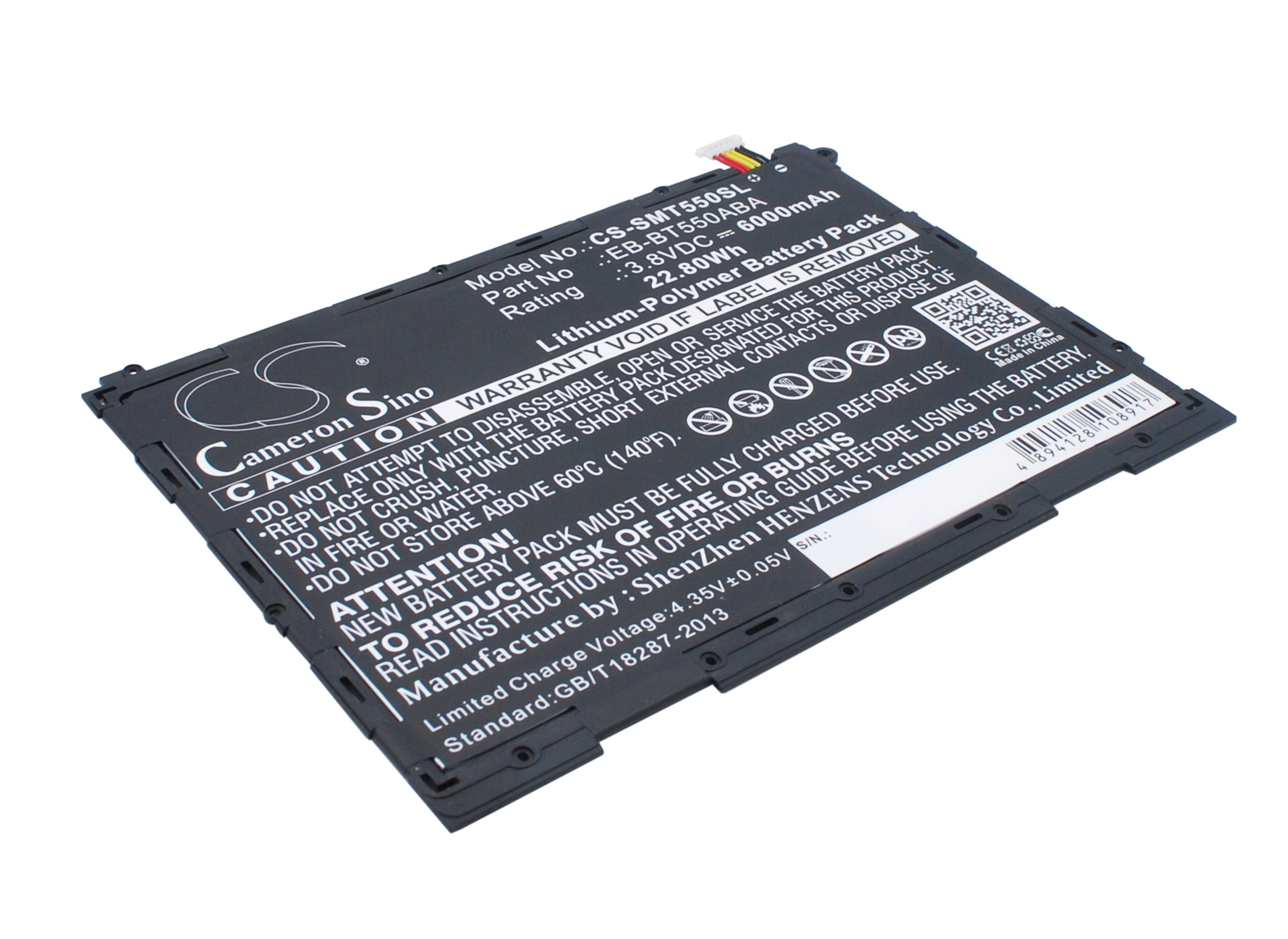 6000mAh Replacement Battery for Galaxy Tab A 9.7 (SM-T550, SM-P550) - EB-BT550ABA, 3.8V 22.8Wh Li-Polymer Tablet Battery
