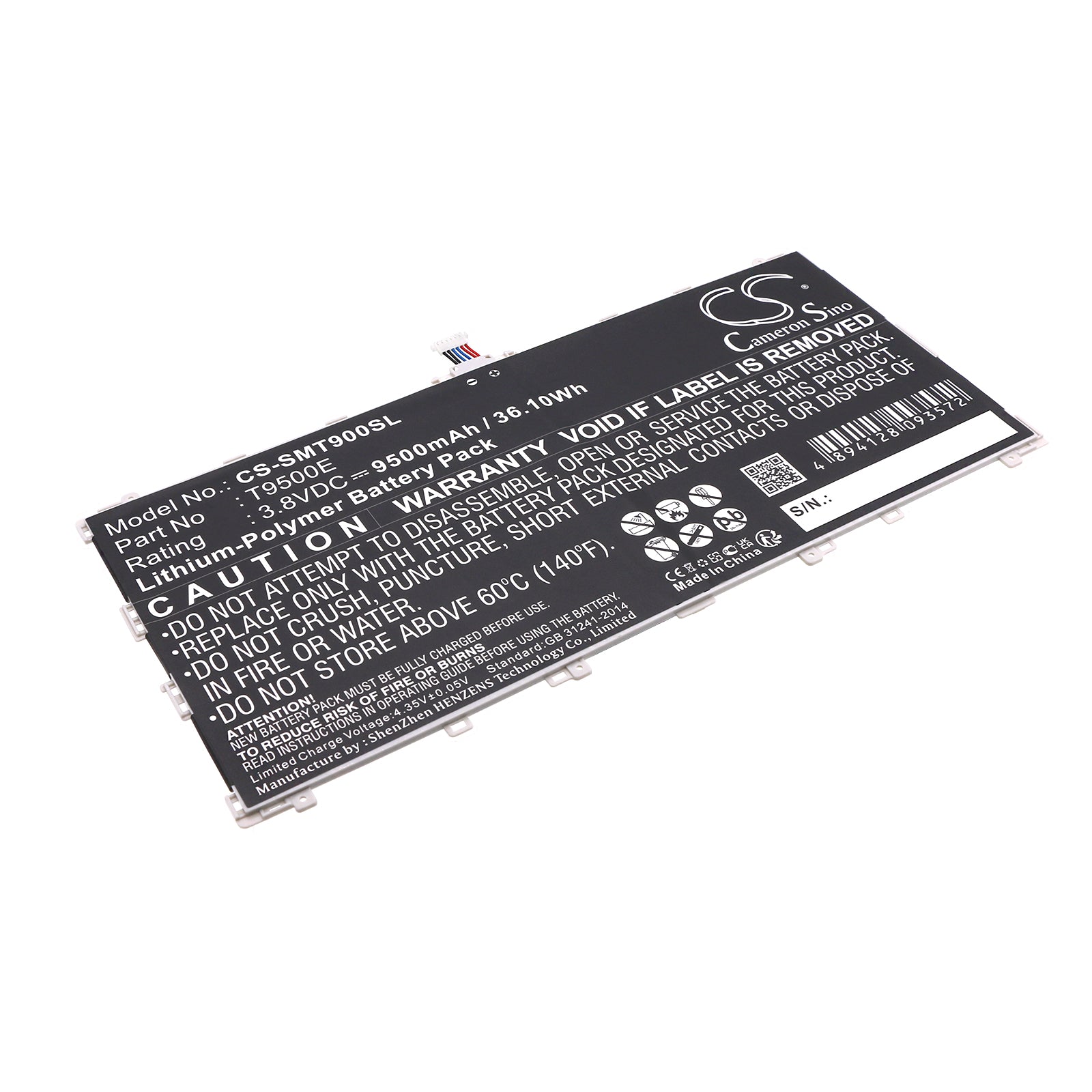 9500mAh Replacement Battery for Samsung Galaxy TabPRO 12.2 SM-T900/T905 - 3.8V 36.1Wh Li-Polymer Tablet Battery
