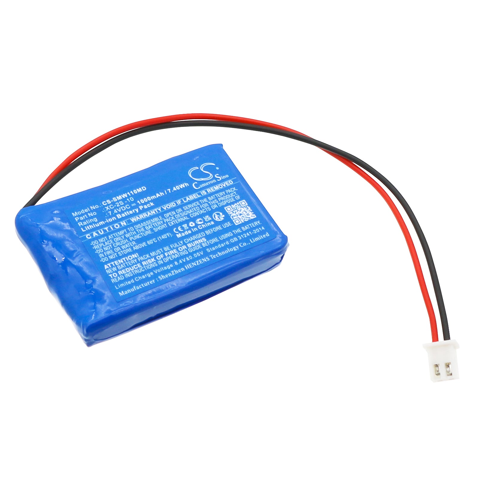 1000mAh 7.4V Li-ion Replacement Battery - Sigma SW-11UVA & XC-2S Medical Device, Exact Fit, 52.5x34.6x11mm
