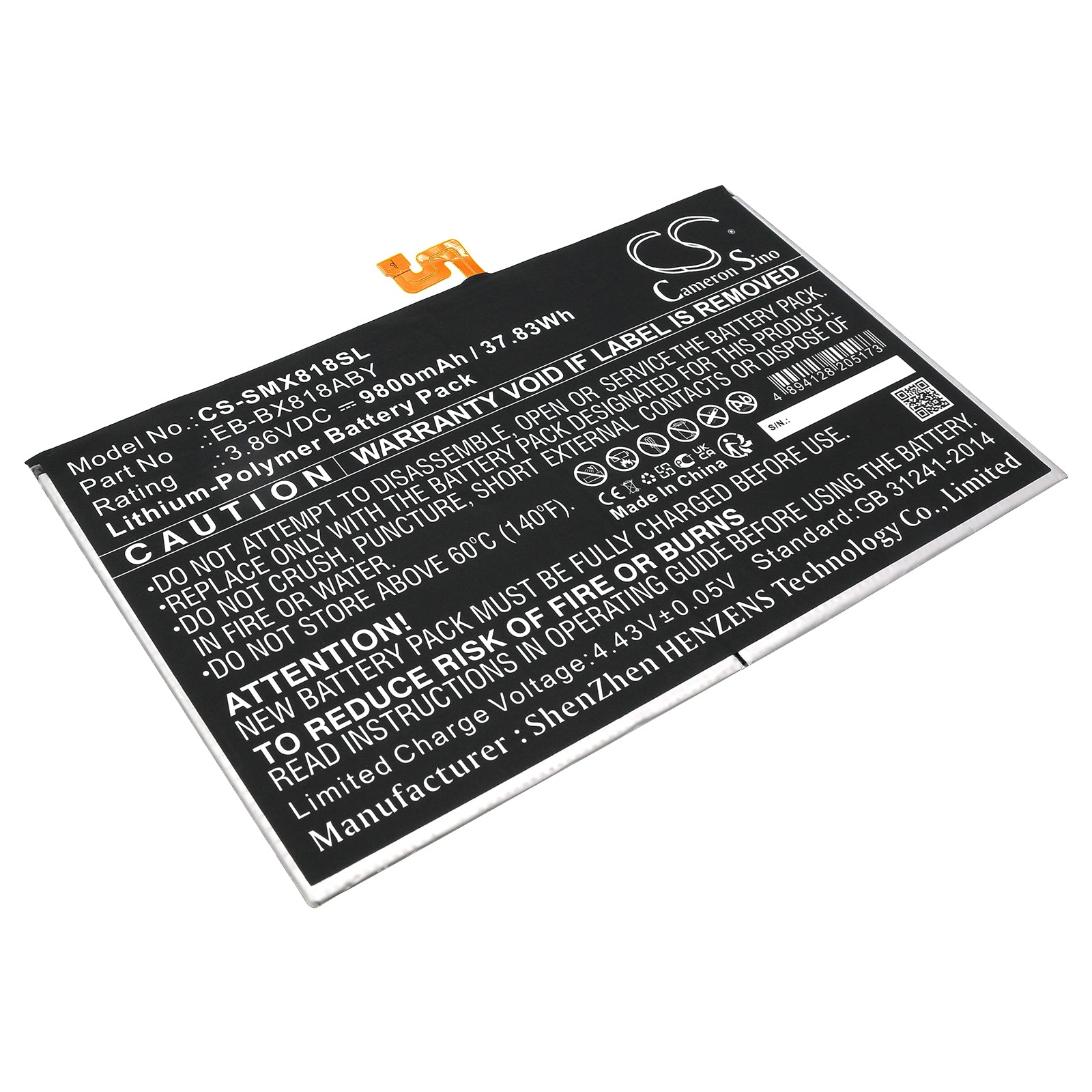 9800mAh Replacement Battery for Samsung Galaxy Tab S9+ (SM-X810/X816) - EB-BX818ABY, 3.86V Tablet Battery
