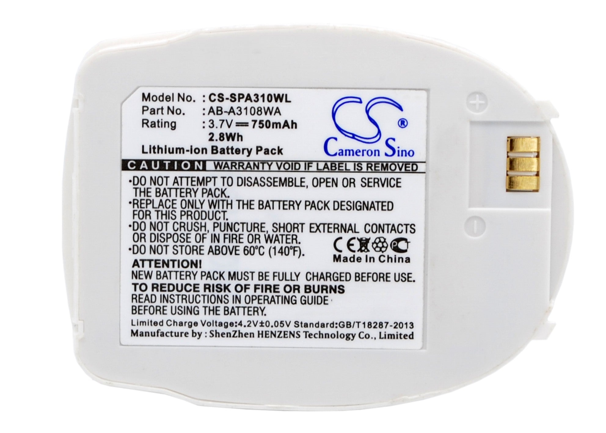 750mAh Li-ion Battery Replacement for Samsung SPH-A310 - 3.7V AB-A310 Standard Capacity Cell Phone Battery (60x45x6.8mm)
