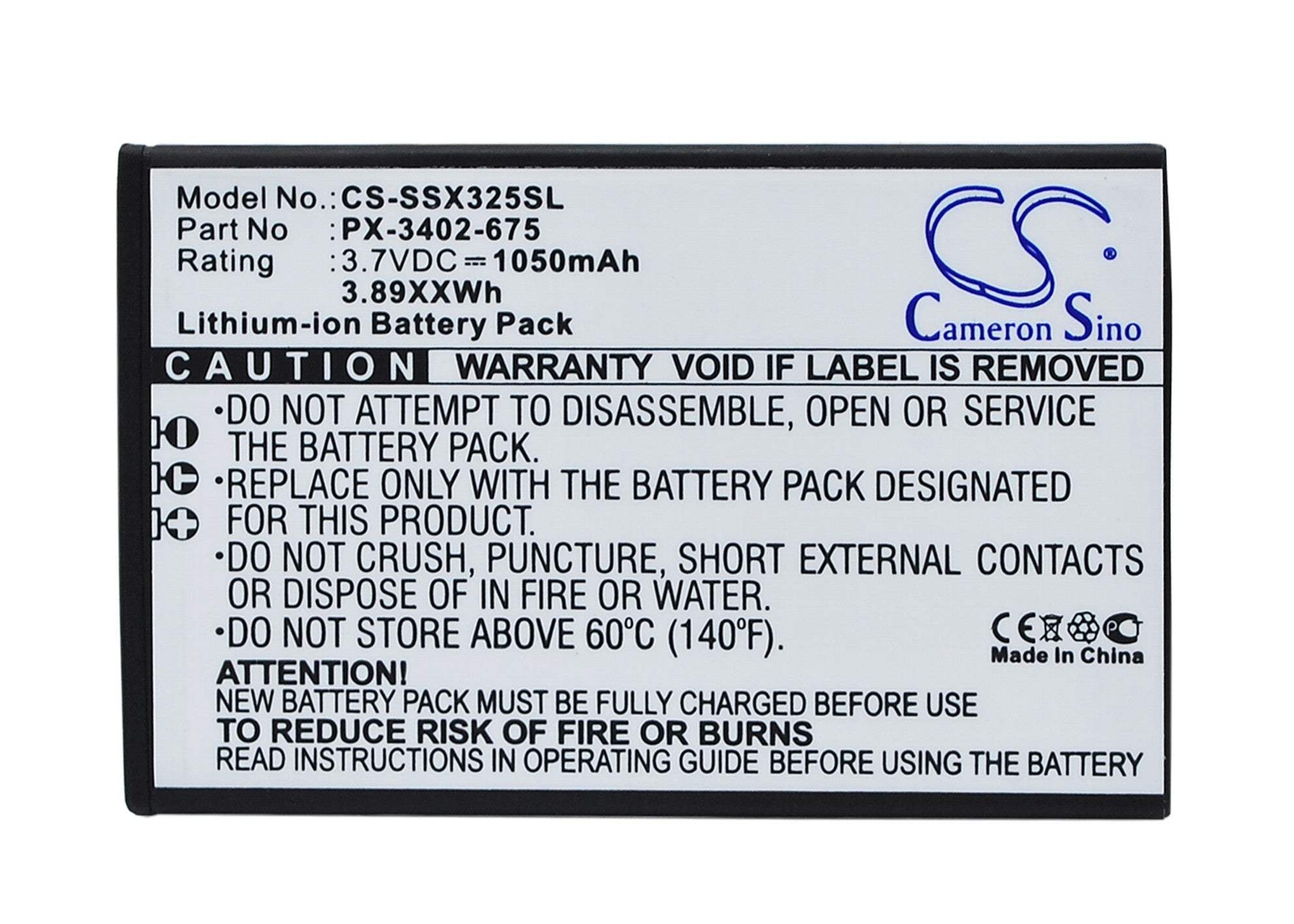 1050mAh 3.7V Li-ion Replacement Battery for Simvalley SX-325 Mobile Phone - PX-3402 Series
