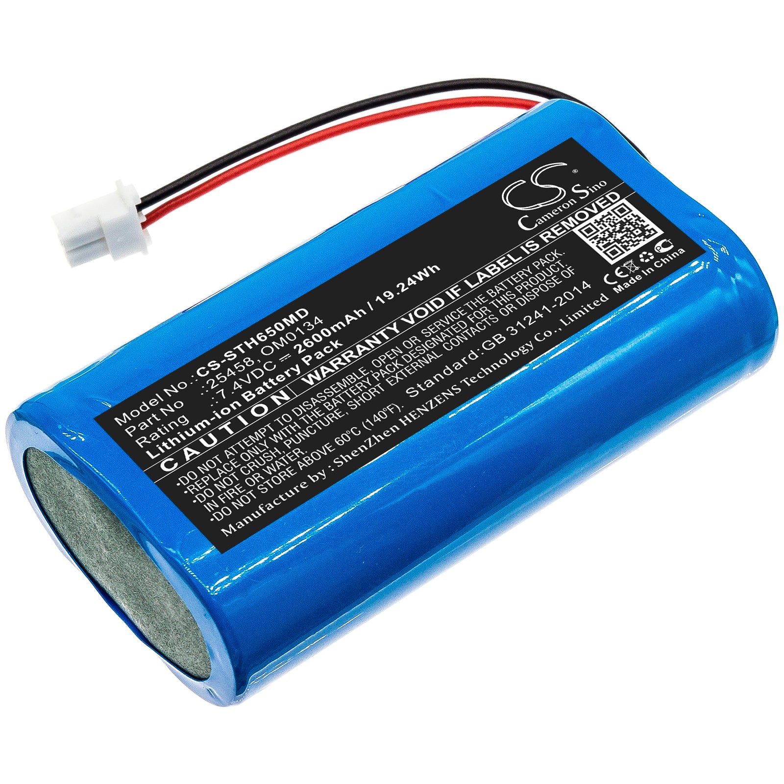 7.4V 2600mAh Li-ion Battery for SurgiTel Eclipse EHL65 & Odyssey Loupe Lights, Replacement 25458, OM0134
