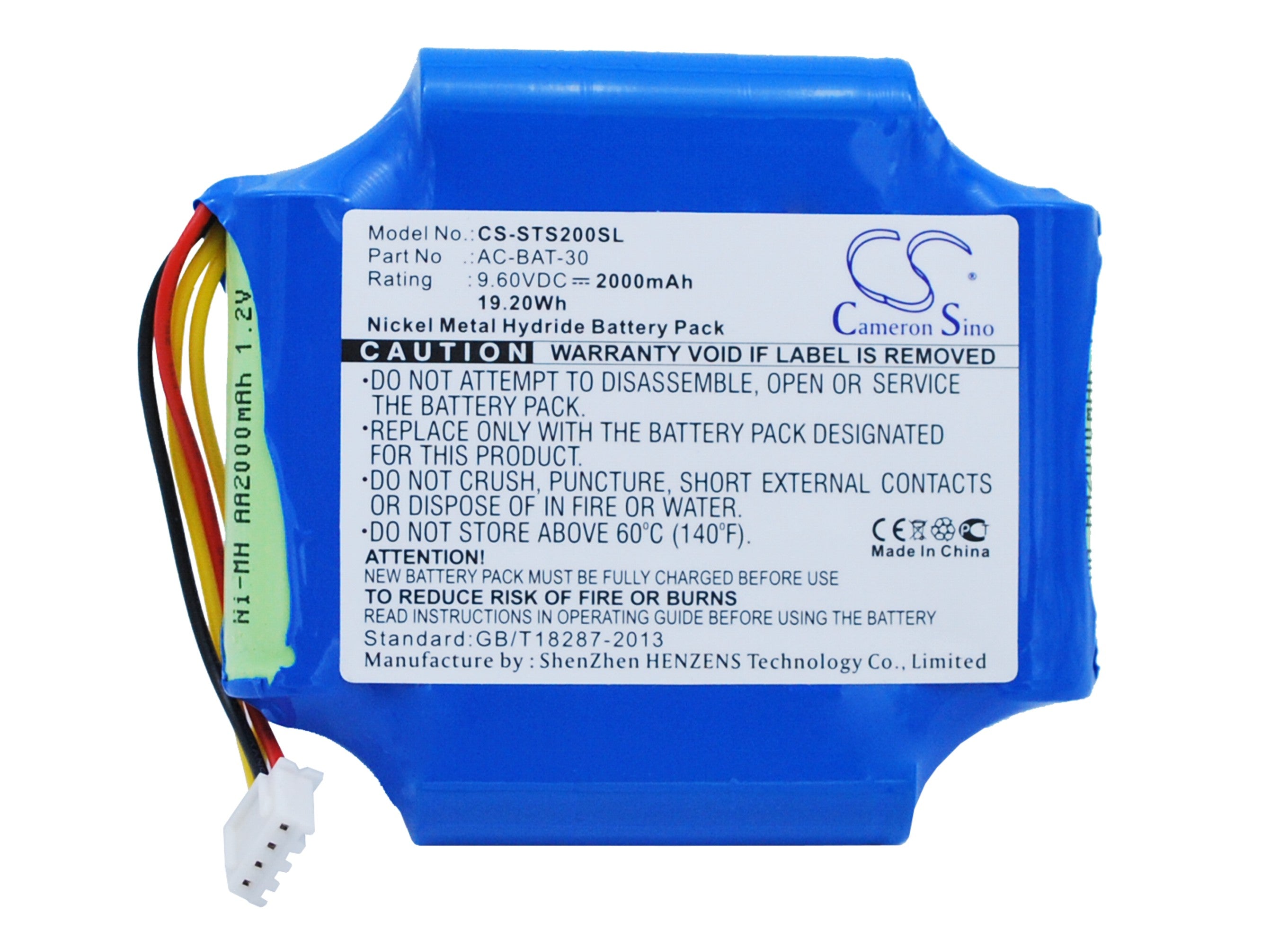 9.6V 2000mAh Ni-MH Replacement Battery for ShinewayTech OTDR S20A/N/C/B Series Test Equipment - AC-BAT-30
