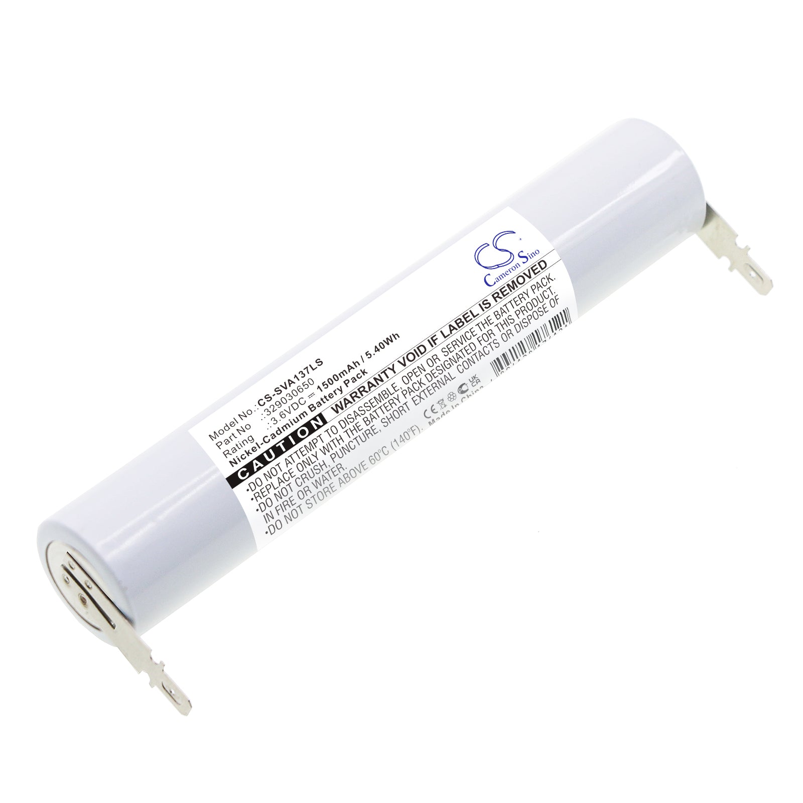 1500mAh 3.6V Ni-CD Battery - Schneider VTD137 Emergency Light Replacement (128.7x22.5x38mm, 5.4Wh)
