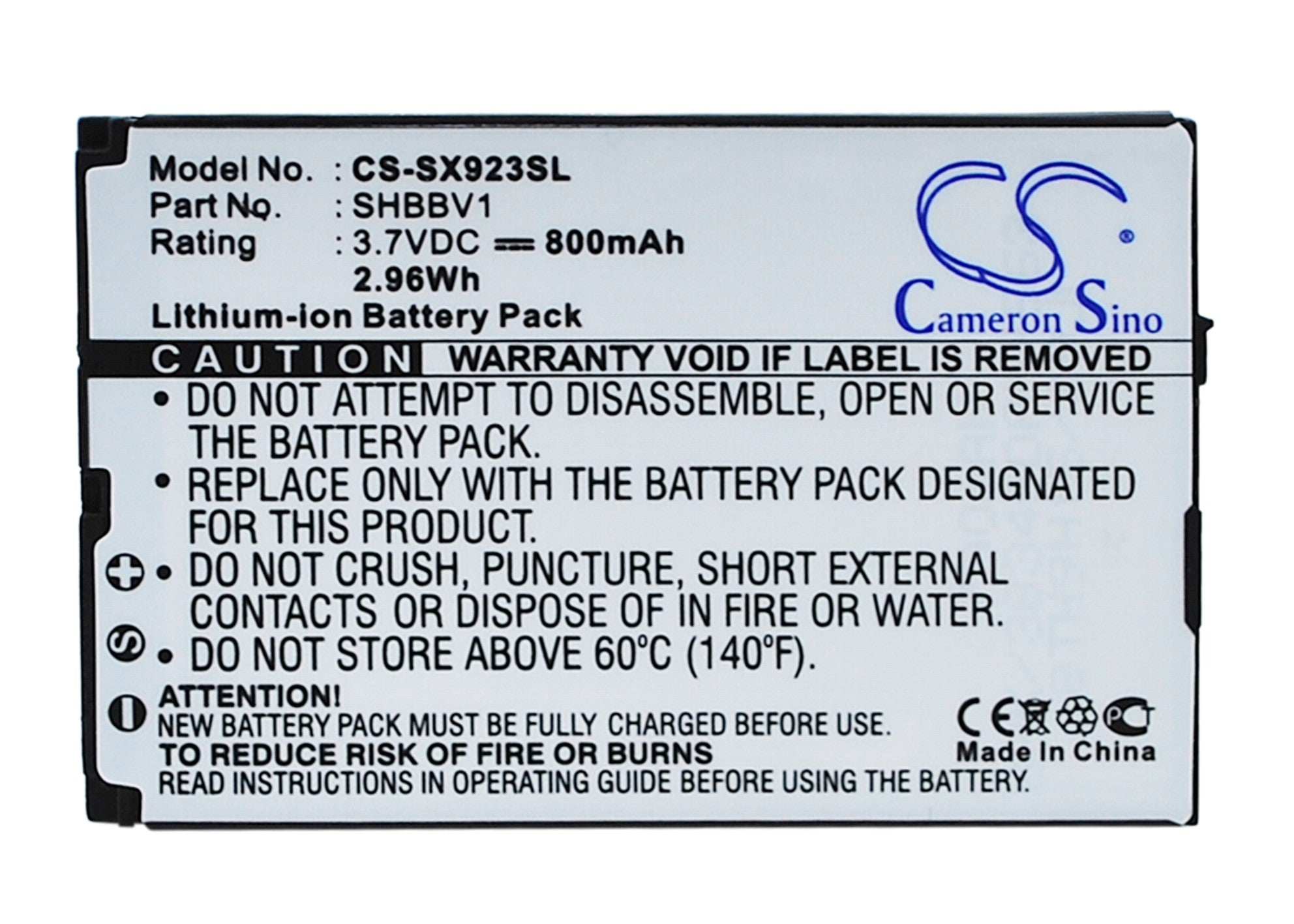 800mAh 3.7V Li-ion Battery Replacement for Sharp 923SH & 9020CM Smartphones - Mobile Phone Battery
