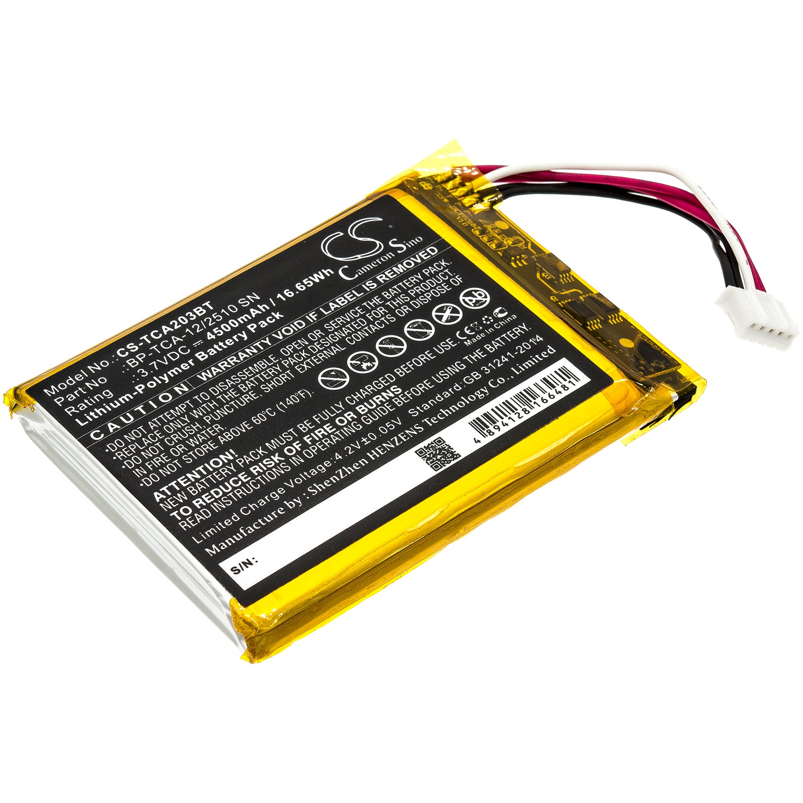 4500mAh Replacement Battery for Technicolor TCA203 & Xfinity Home Security Touch Screen, 3.7V Li-Polymer
