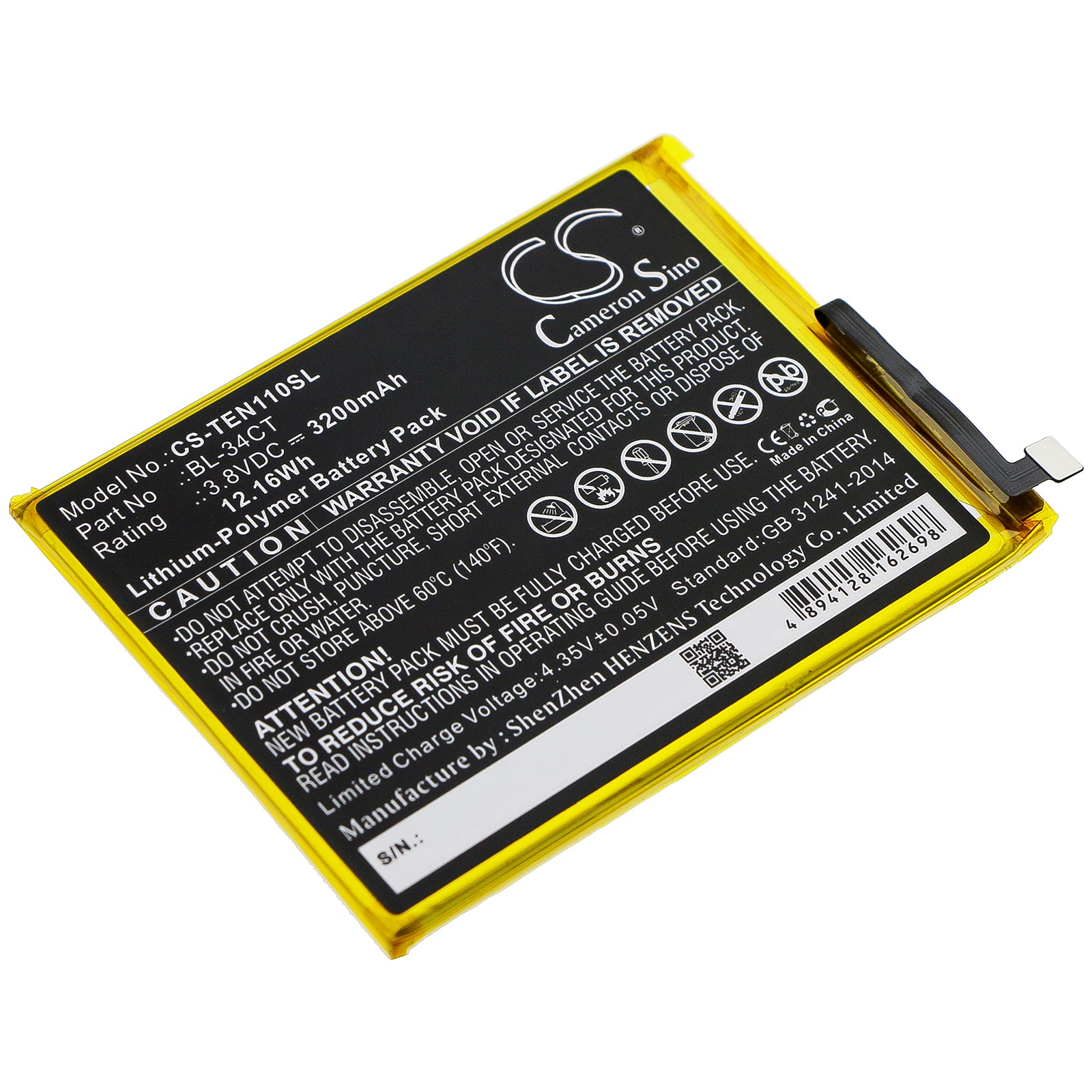 3200mAh Replacement Battery for Tecno Camon 11S, iSky3, i4 - 3.8V Li-Polymer Battery
