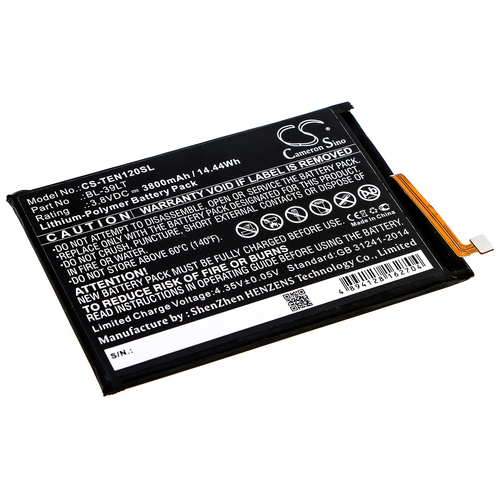 3800mAh Replacement Battery for Tecno Camon 12 & 15 (BL-39LT) - 3.8V Li-Polymer Phone Battery 

