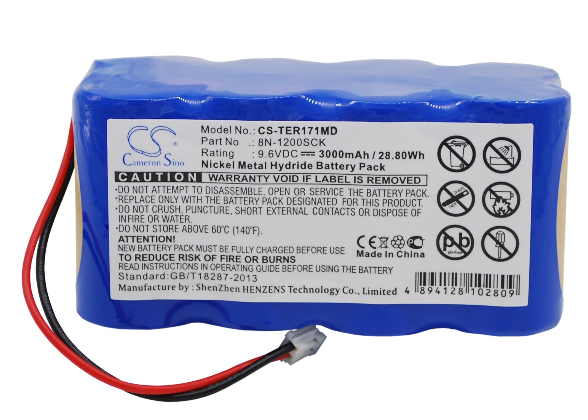 9.6V 3000mAh Ni-MH Battery for Terumo TE-171 & TE-172 Infusion Pumps - High-Capacity Medical Replacement
