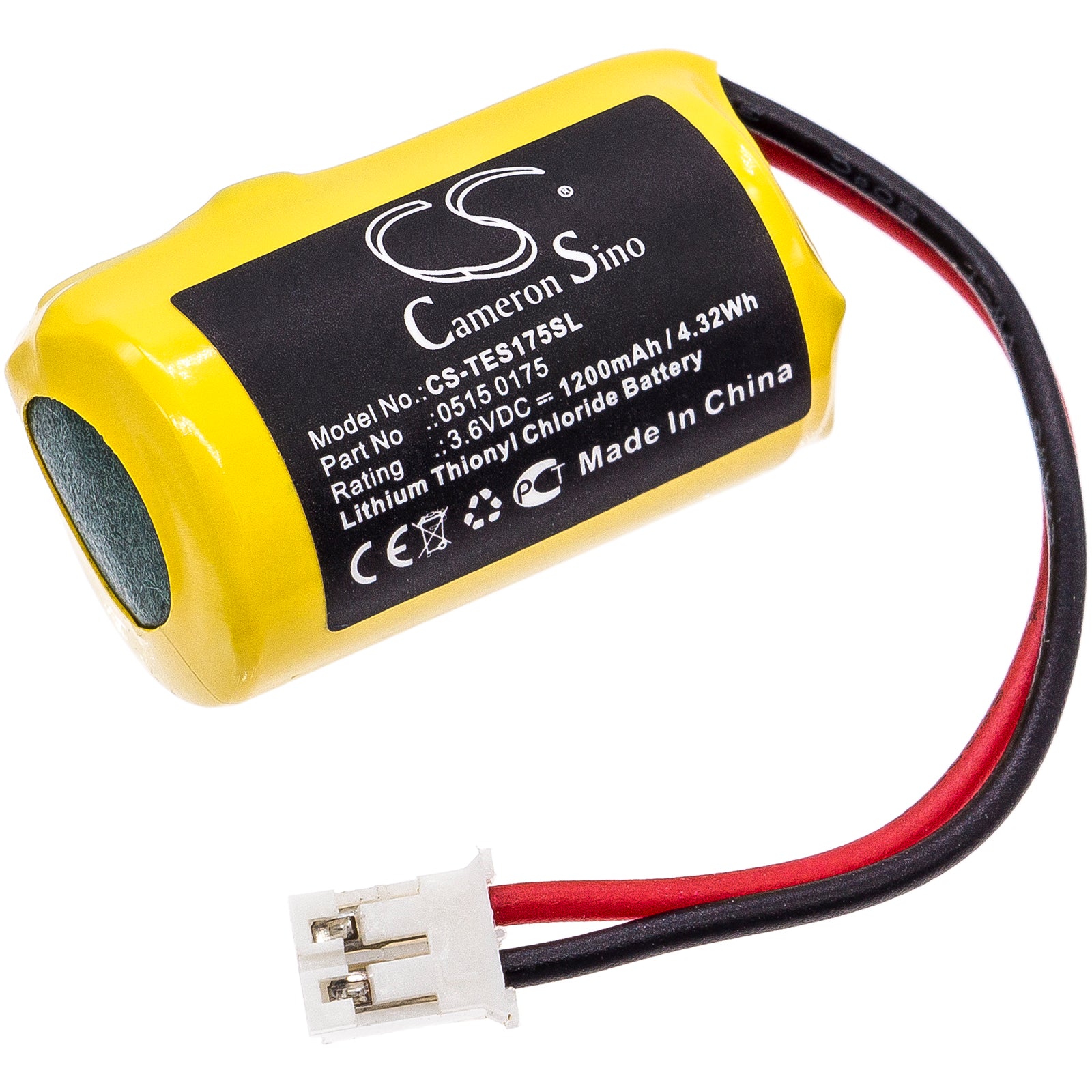 1200mAh Replacement Battery for Testo 175 Data Loggers: T3, H1, H2, S1, S2 - Equipment Survey, 3.6V Li-SOCl2
