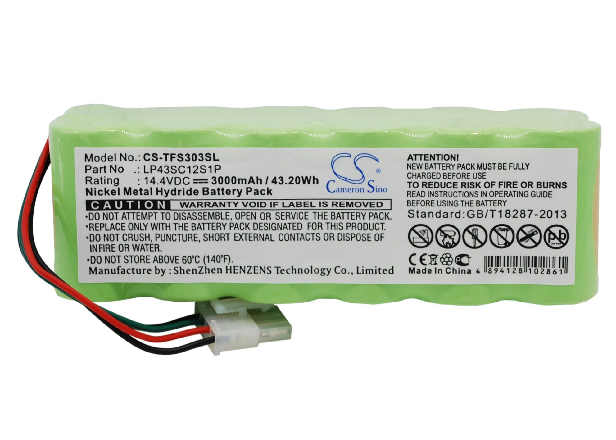 14.4V 3000mAh Ni-MH Replacement Battery for Tektronix TFS3031, DSP Equipment - Survey & Test, LP43SC12S1P
