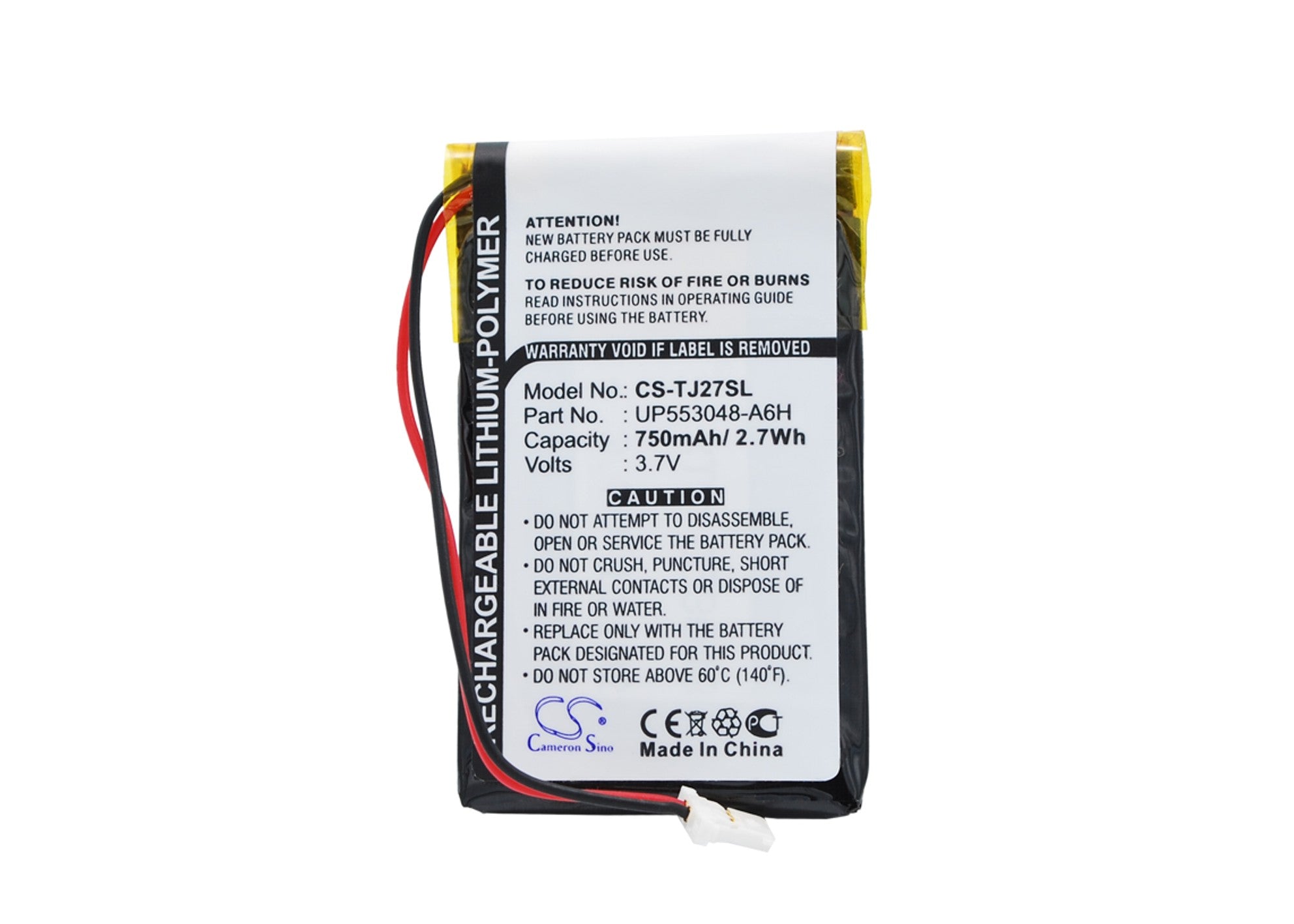 750mAh Battery for Sony Clie PEG-TJ27/TJ37 PDA, 3.7V Li-Polymer Replacement - Dimensions: 48.79x29x4.95mm
