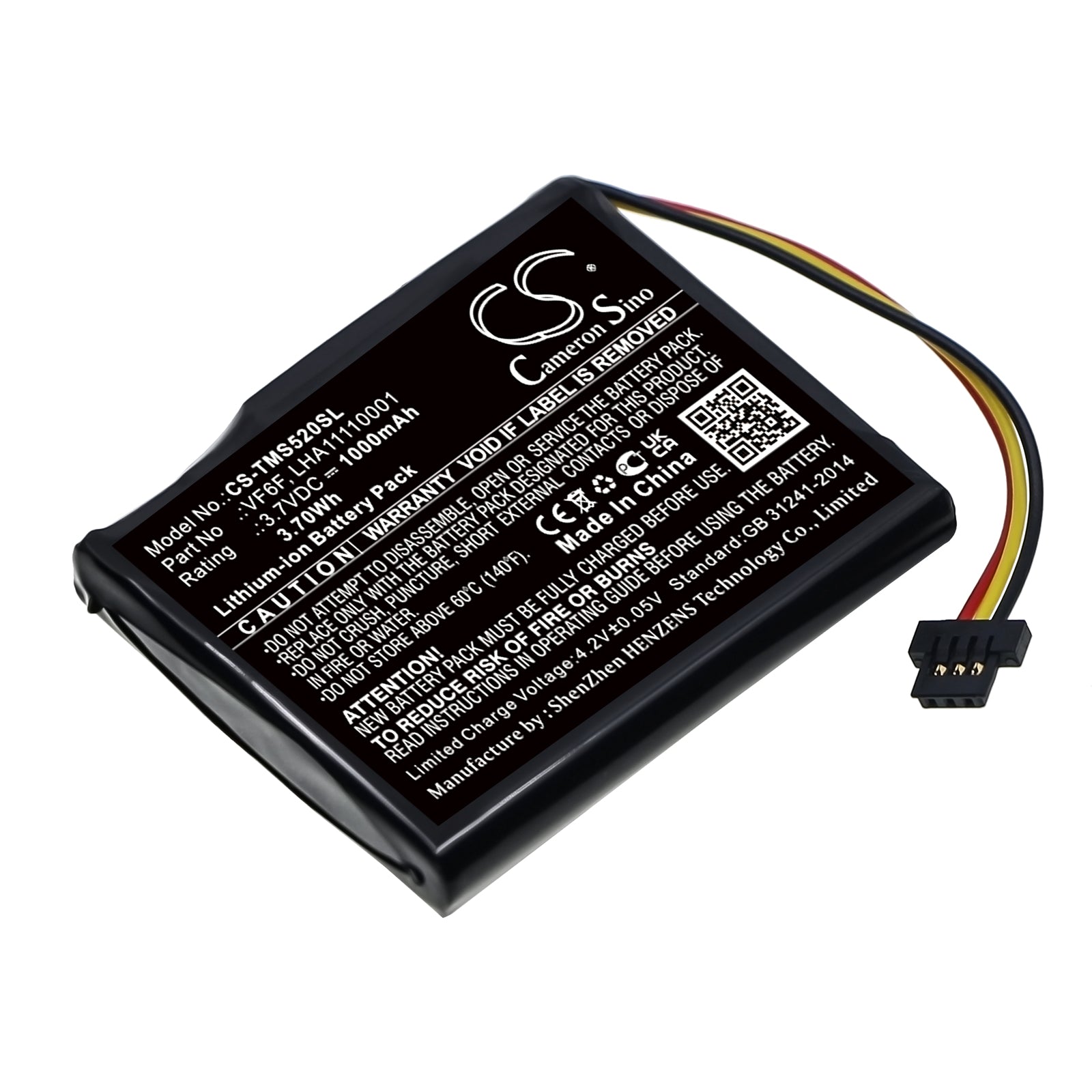 1000mAh Replacement Battery for TomTom Start 52 GPS Navigator - 4AL51, Li-ion 3.7V, 3.7Wh (43.3x36.05x6.7mm)
