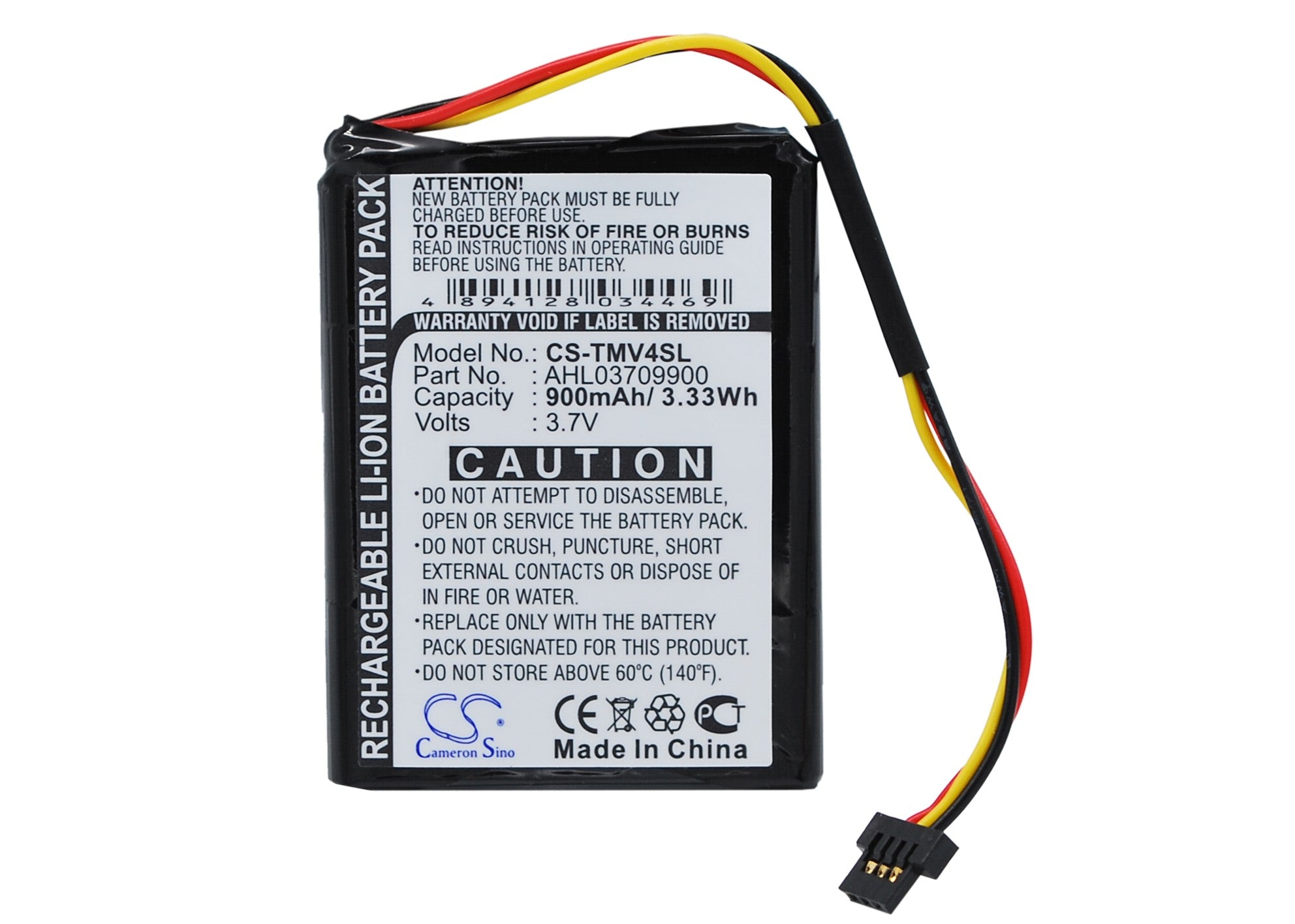 900mAh GPS Battery for TomTom One V4: Traffic, Classic, Assist - 3.7V Li-ion Replacement (4EE0.001.22)
