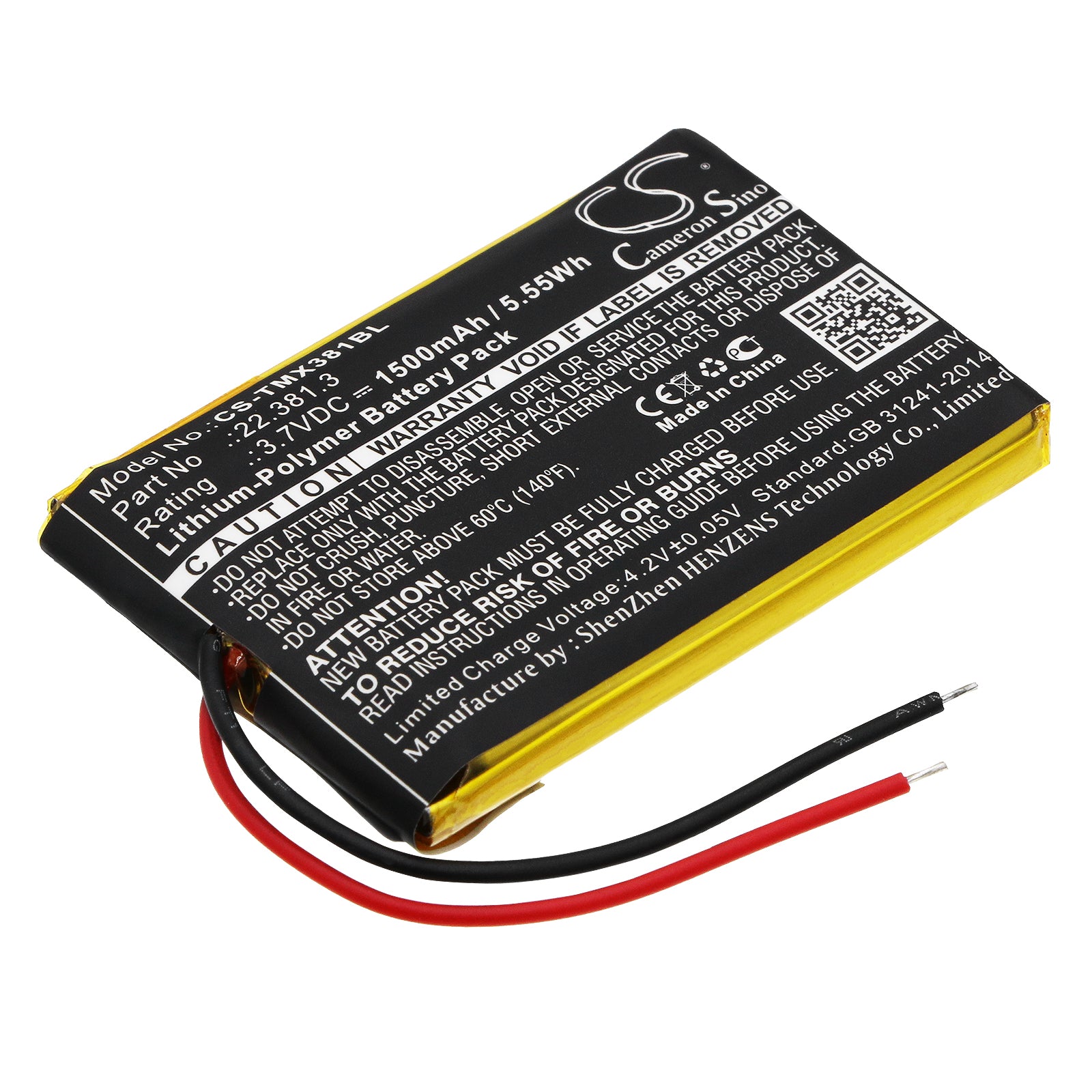 1500mAh 3.7V Li-Polymer Battery for Teleradio TG-TX-MNLC Crane Remote, 51.6x34.8x8.1mm Replacement
