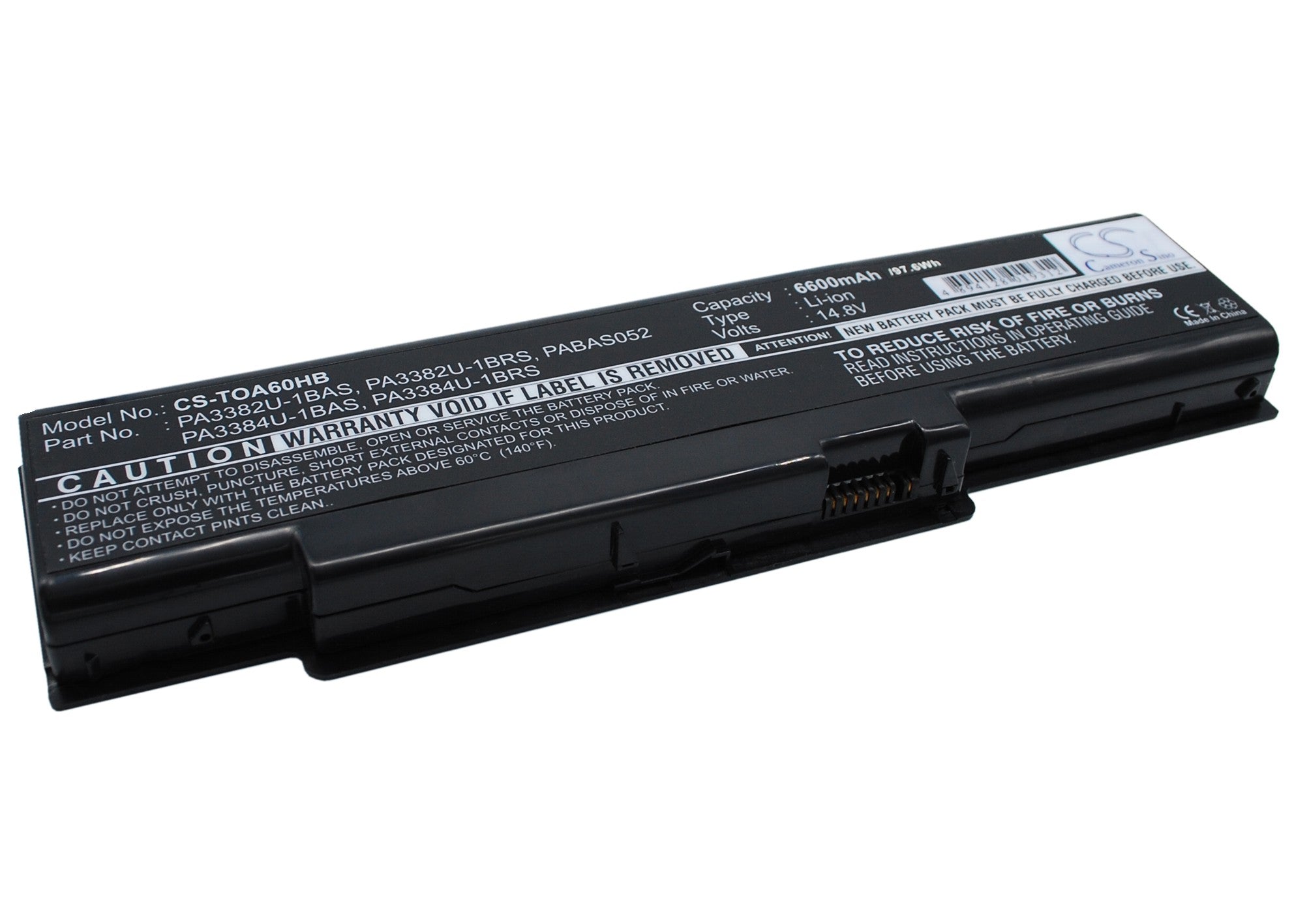 6600mAh Extended Laptop Battery for Toshiba Satellite A60 Series - High Capacity 14.8V Li-ion Replacement
