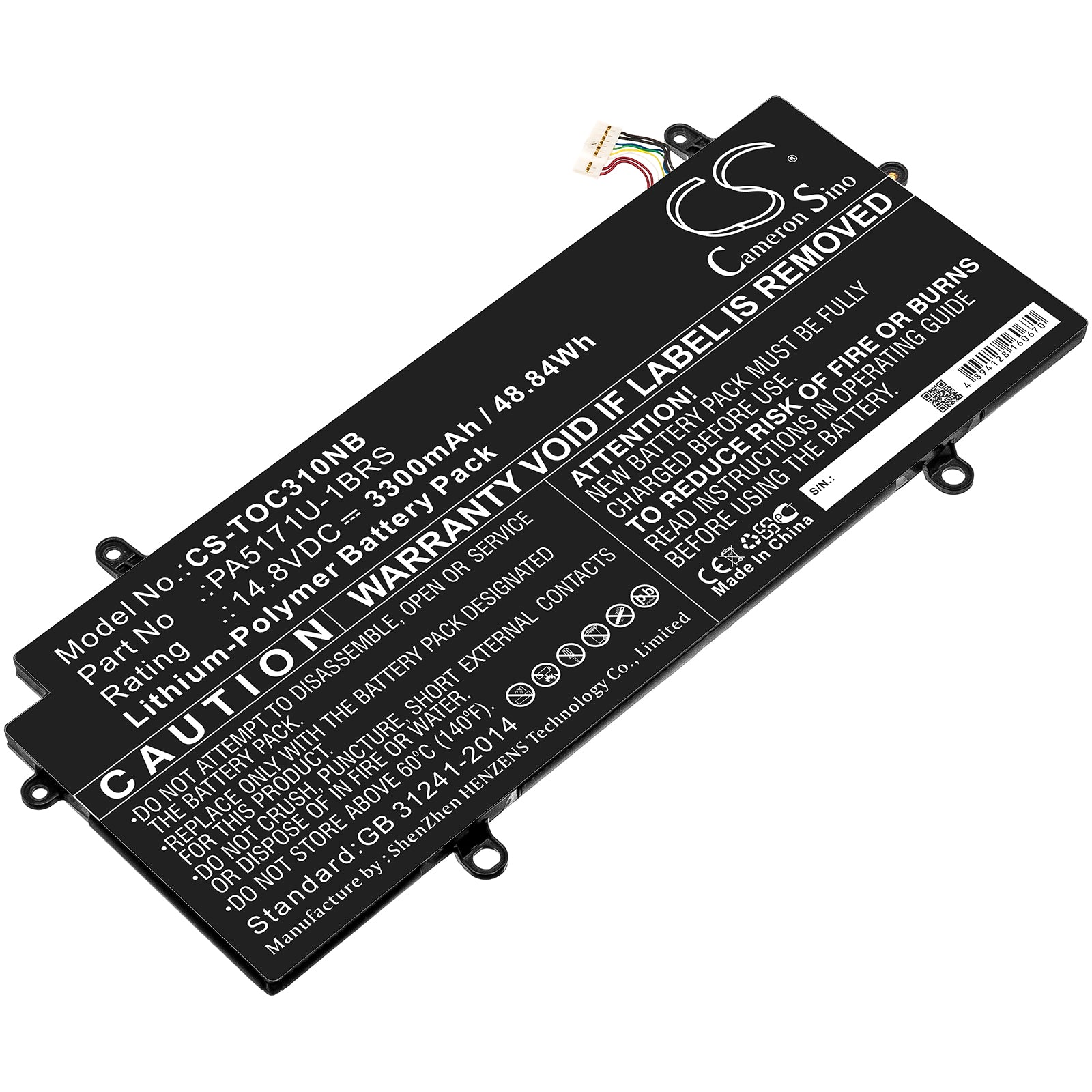 Toshiba Chromebook CB30 CB35 Series Laptop Replacement Battery: 14.8V 3300mAh Li-Polymer
