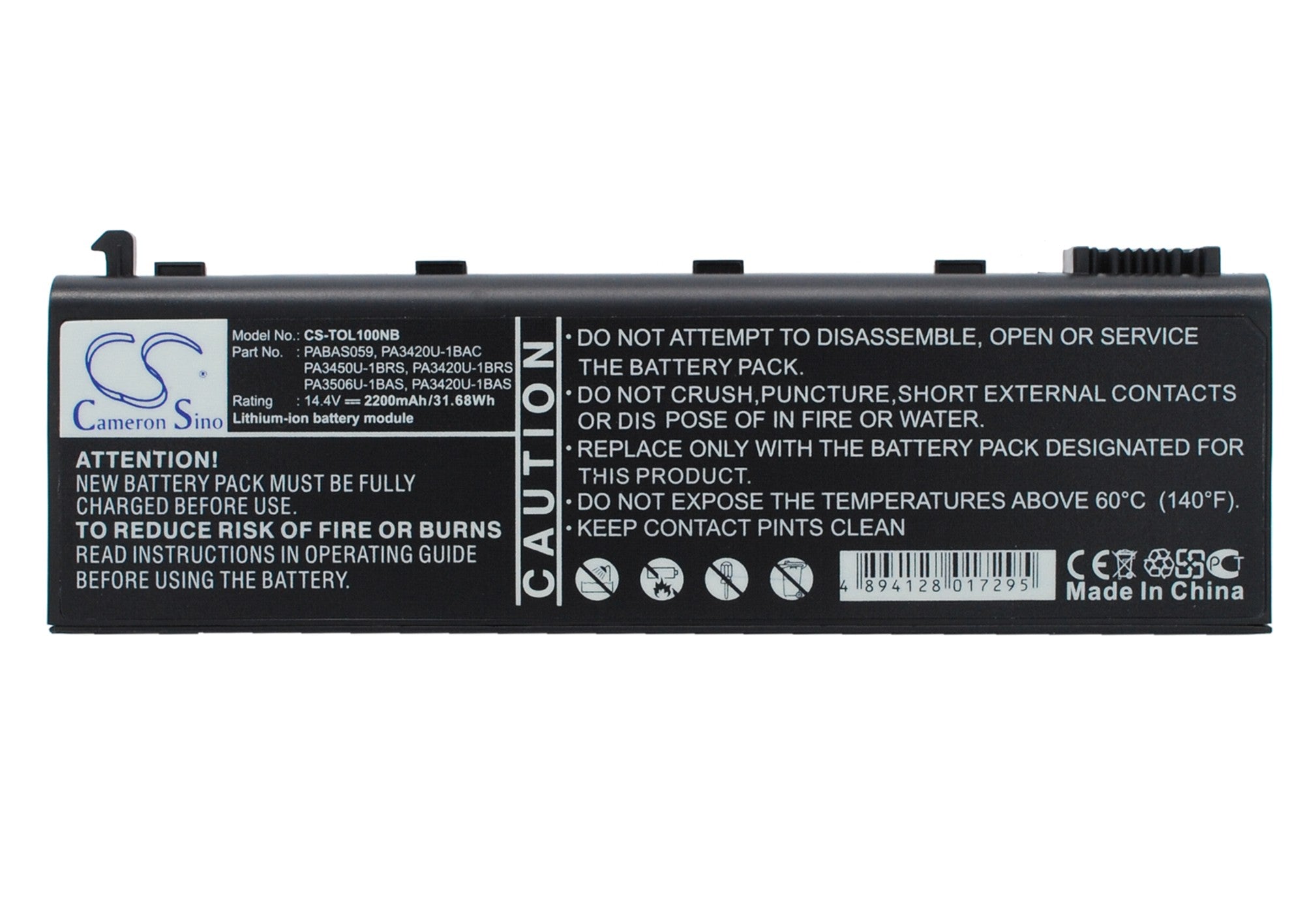 "2200mAh Laptop Battery for Toshiba Satellite & Pro L Series - 14.4V Li-ion - Replaces PA3450U-1BRS"
