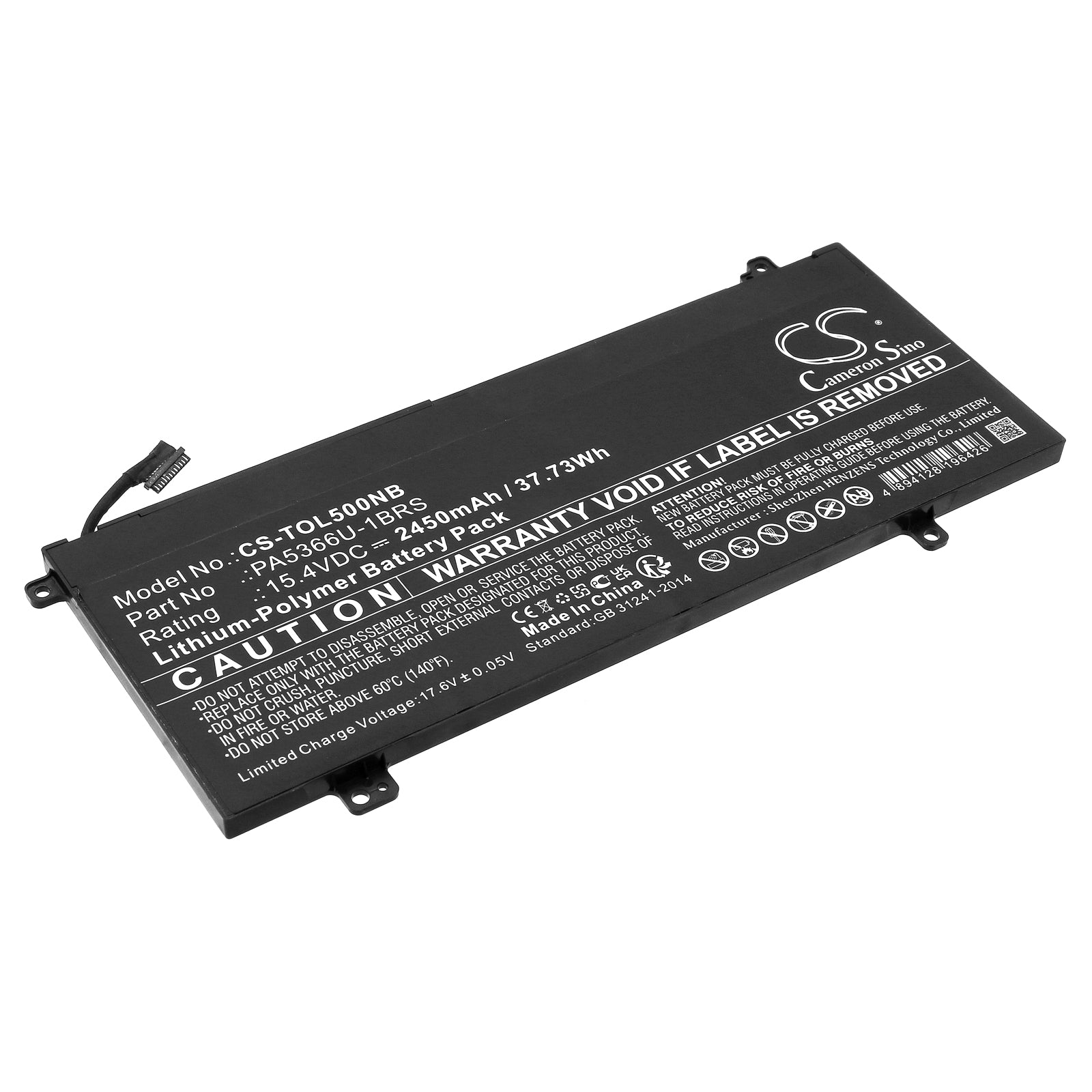 2450mAh Li-Polymer Battery for Toshiba Dynabook Satellite Pro L50 - 15.4V 37.73Wh - Laptop Replacement
