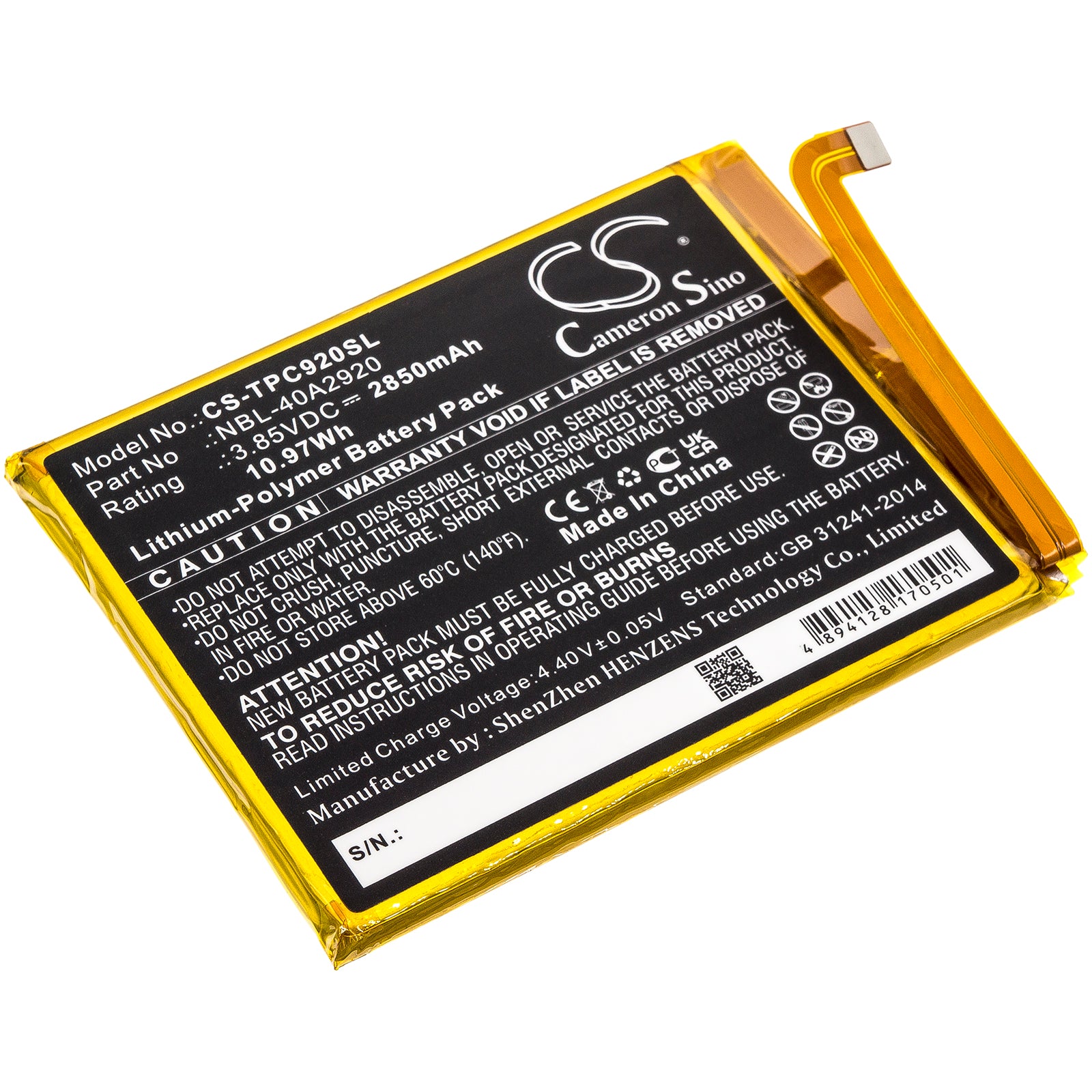 2850mAh Replacement Battery for Neffos C9A & TP706A - 3.85V Li-Polymer - NBL-40A Compatible
