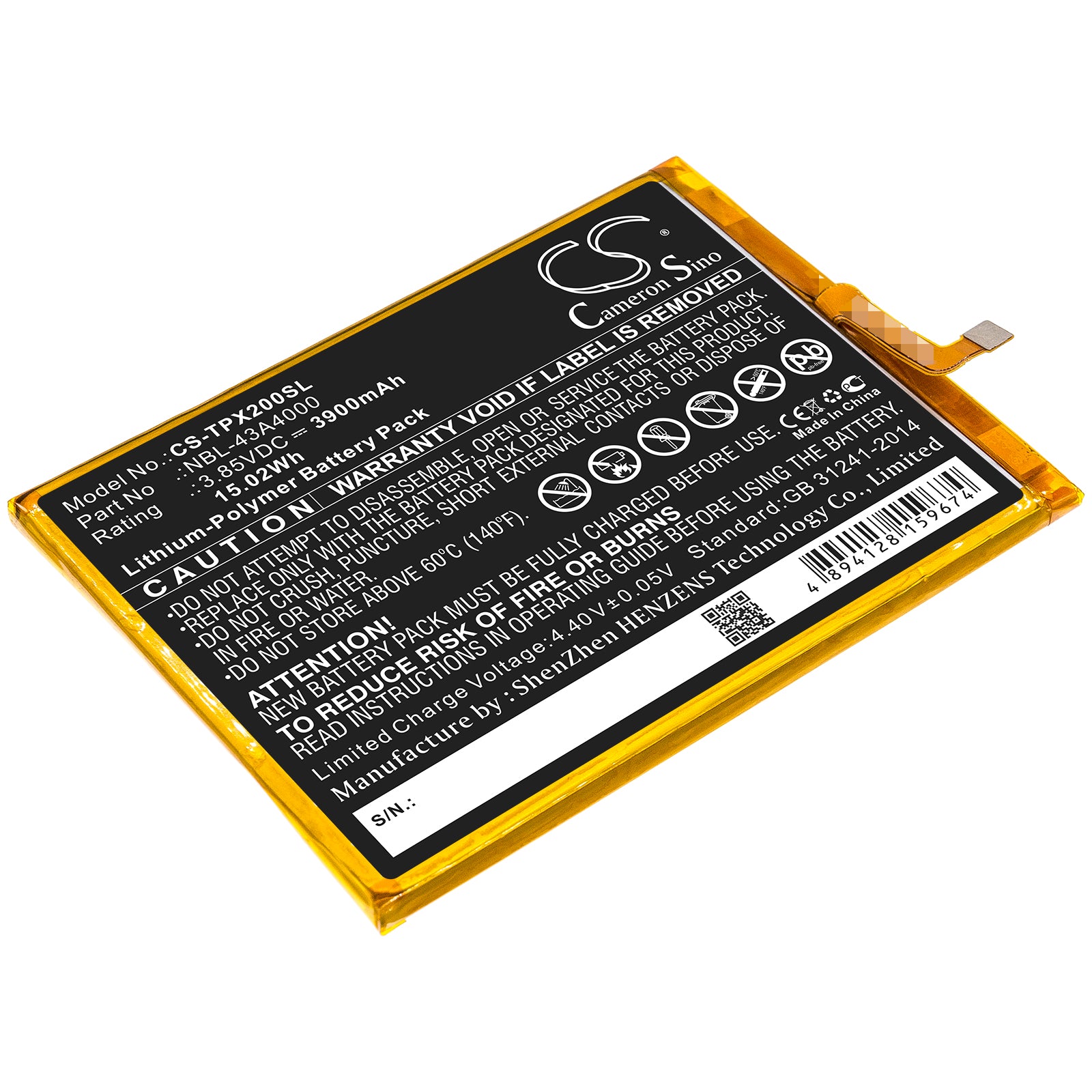 3900mAh Li-Polymer Replacement Battery for Neffos X20, X20 Pro TP7071 TP9131A Mobile - 3.85V
