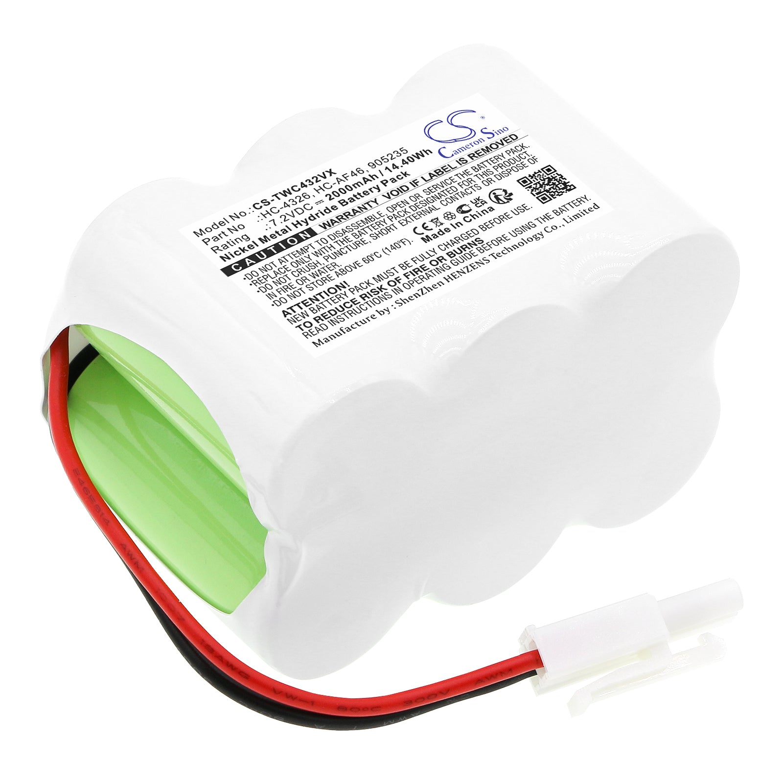7.2V 2000mAh Ni-MH Replacement Battery for TWINBIRD HC-4326 Cordless Stick Vacuums - Extended Run Time
