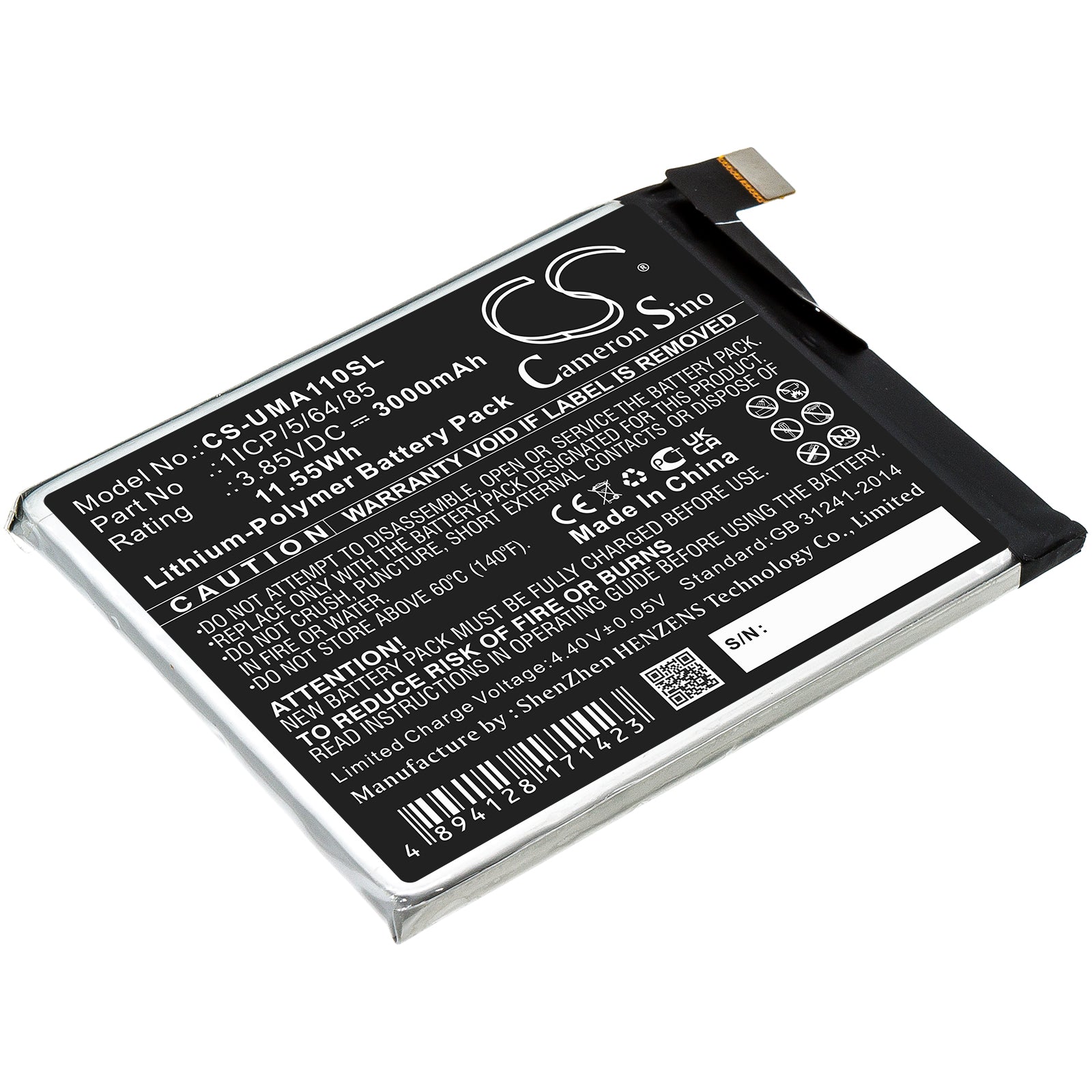 UMIDIGI A1 Pro Battery Replacement - 3000mAh Li-Polymer, 3.85V, 11.55Wh - Smartphone Battery