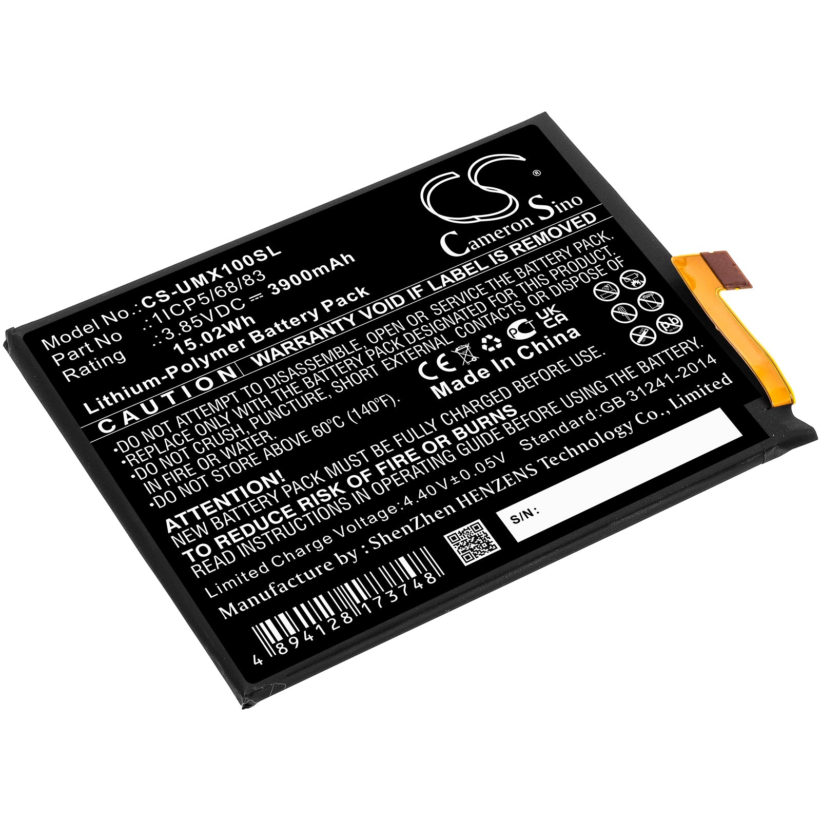 3900mAh Replacement Battery for UMIDIGI X Smartphone - 3.85V Li-Polymer - UMI UMIDIGI X Model
