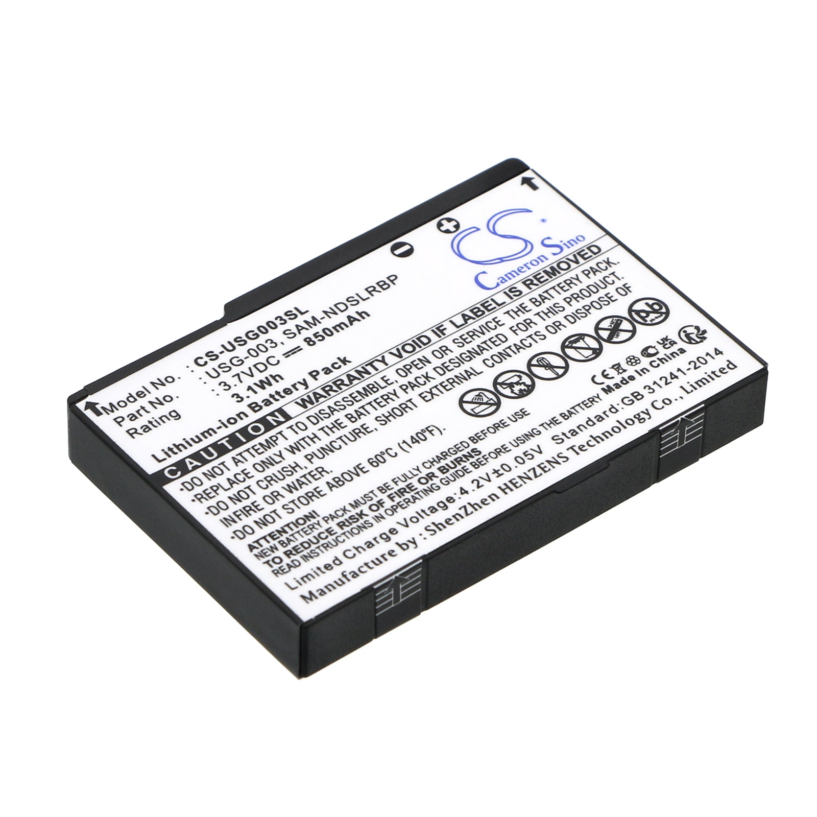 850mAh 3.7V Li-ion Replacement Battery for Nintendo DS & DS Lite - USG-003, SAM-NDSLRBP - Game Console Power Solution
