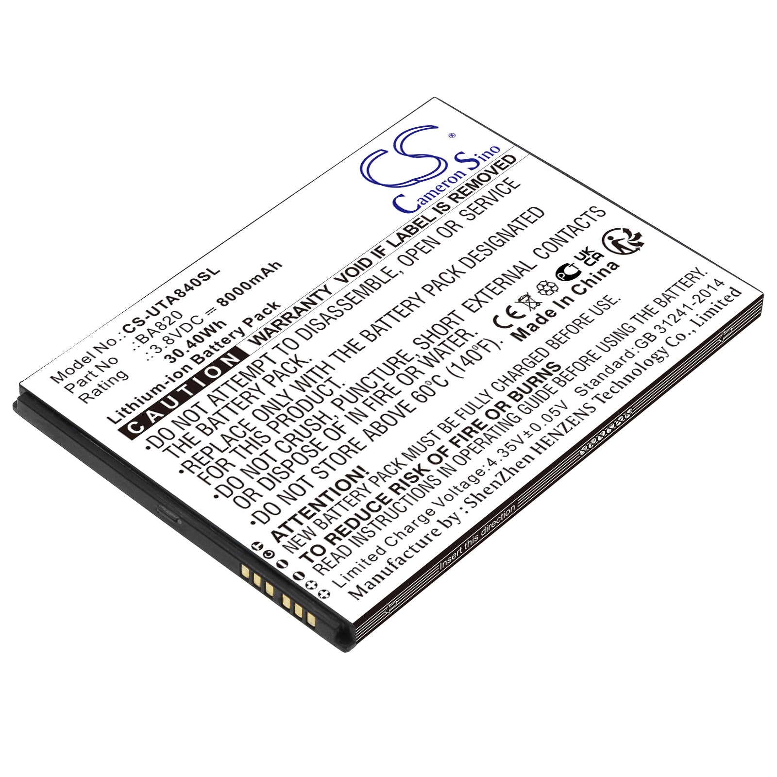 8000mAh Replacement Battery for GeoMax Zenius800, Sonim RS80, Unitech TB85 Android Tablets - 3.8V 30.4Wh Li-Polymer
