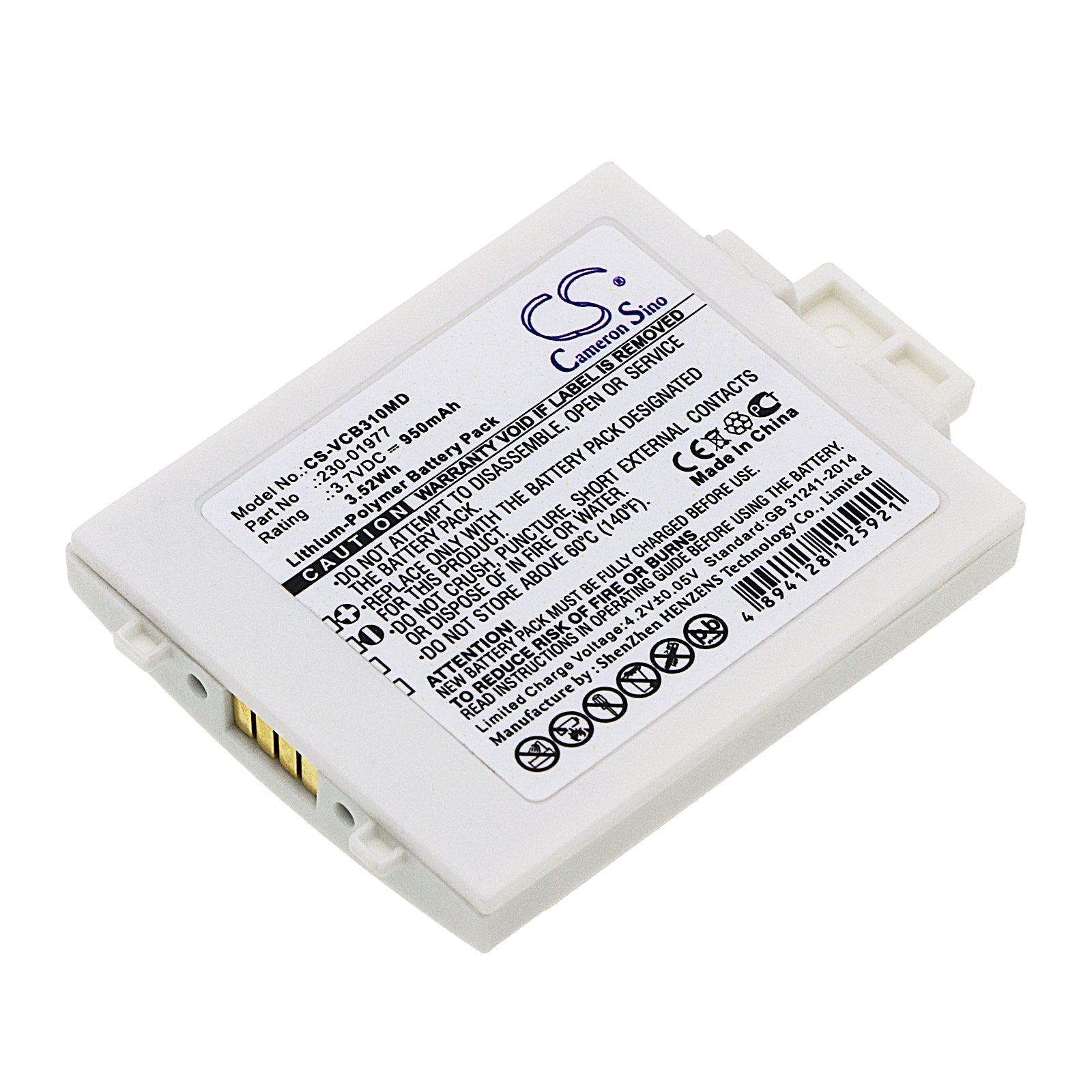 950mAh 3.7V Li-Polymer Replacement Battery for Vocera B3000, B3000N, B3000E Communication Badge
