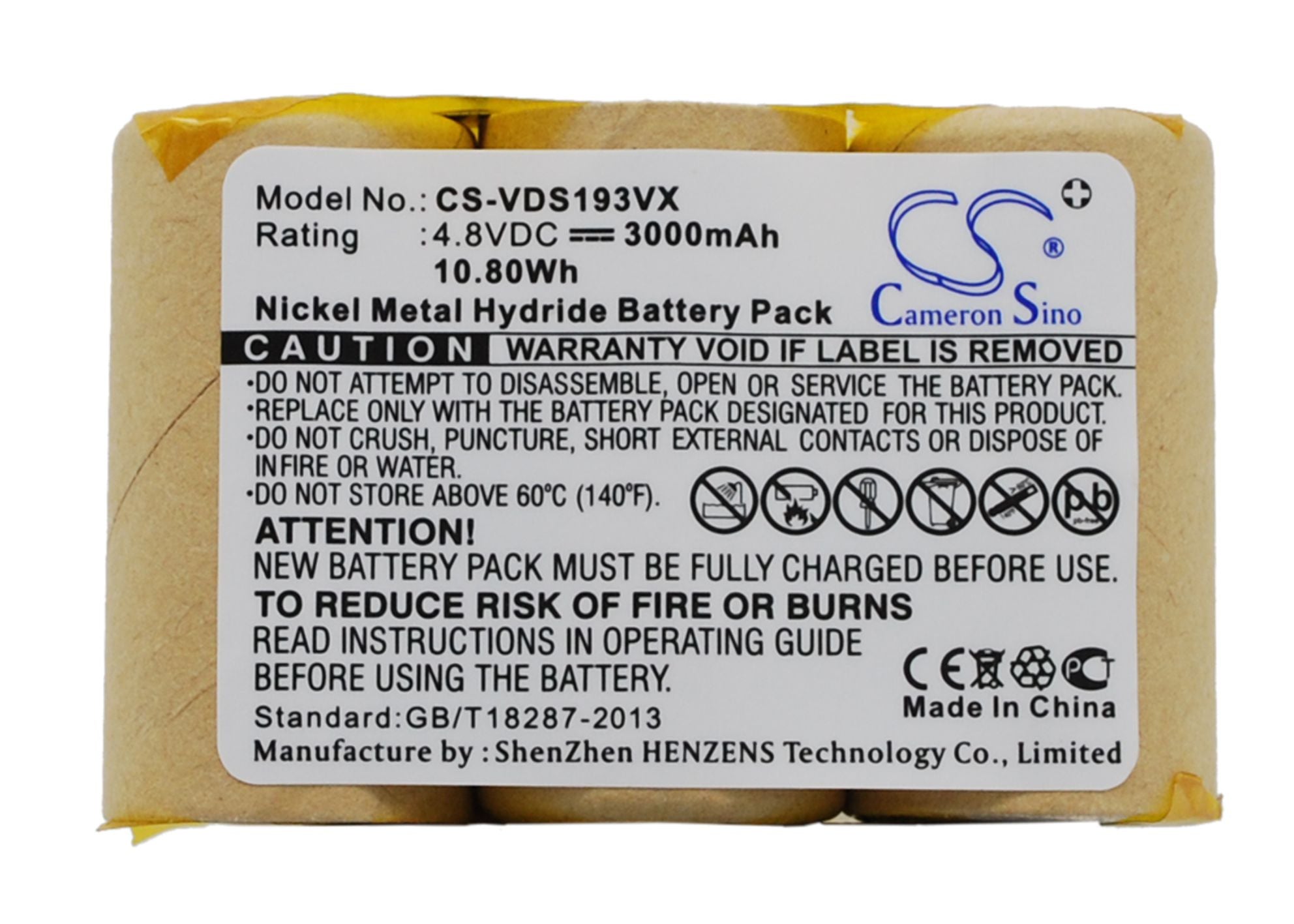 4.8V 3000mAh Ni-MH Battery for Vileda AS-193E9A S01 Robot Vacuum - Replacement Power Pack 14.4Wh
