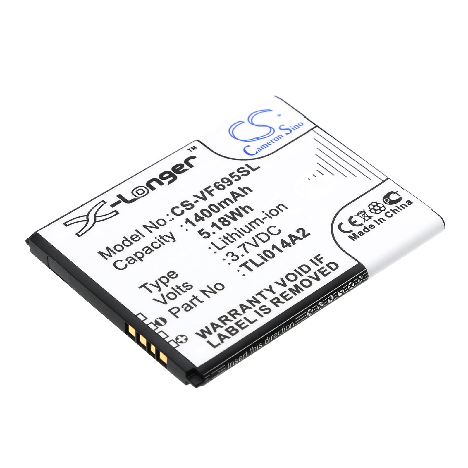 1400mAh Replacement Battery for Vodafone Smart First 6 & Mini Series - TLi014A2 - 3.7V Li-ion
