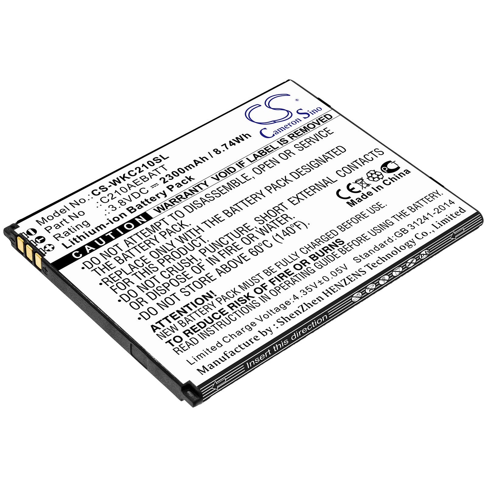 Wiko C210 & LifeMobile Phone Battery: 2300mAh, 3.8V Li-ion Replacement - 77x59.9x4.1mm
