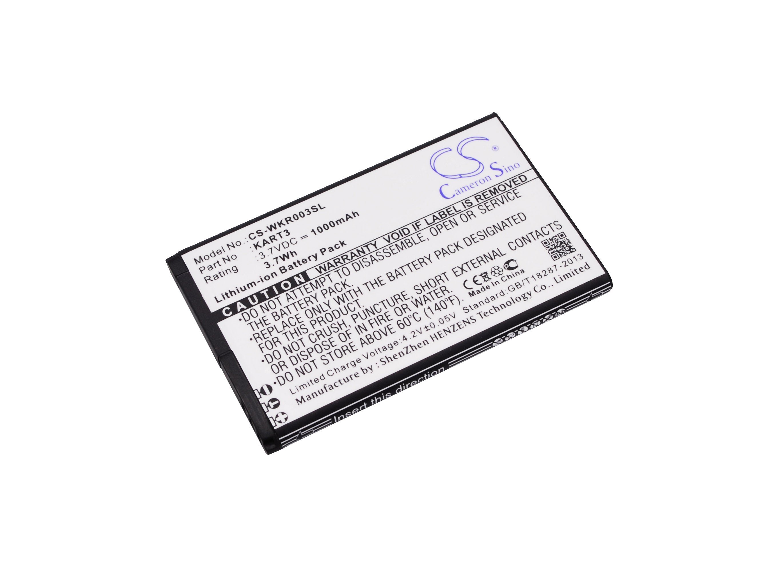 1000mAh Replacement Battery for Wiko Kart 3 Smartphone, Li-ion 3.7V Power, Size: 59.25x38.15x4.60mm
