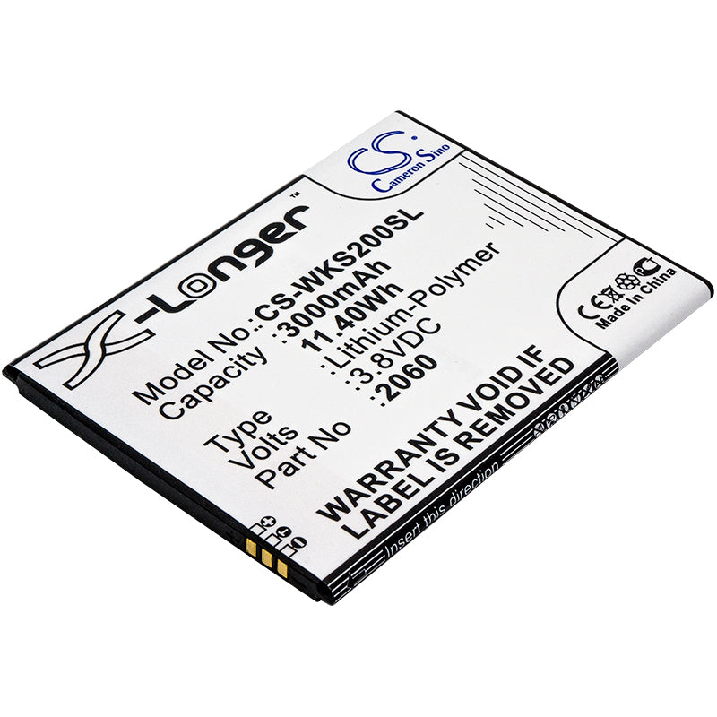 3000mAh Replacement Battery for Casper Via V6X, Wiko Slide 2, Pulp Fab - 86x66x4.85mm, 3.8V Li-Polymer
