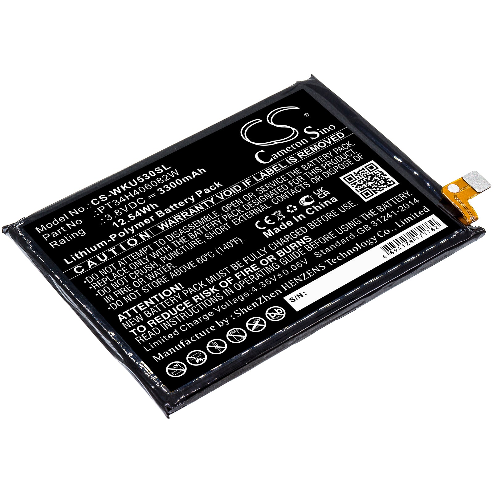 3300mAh Replacement Battery for Wiko RIDE 3 - PT34H406082, 3.8V Li-Polymer Smartphone Battery
