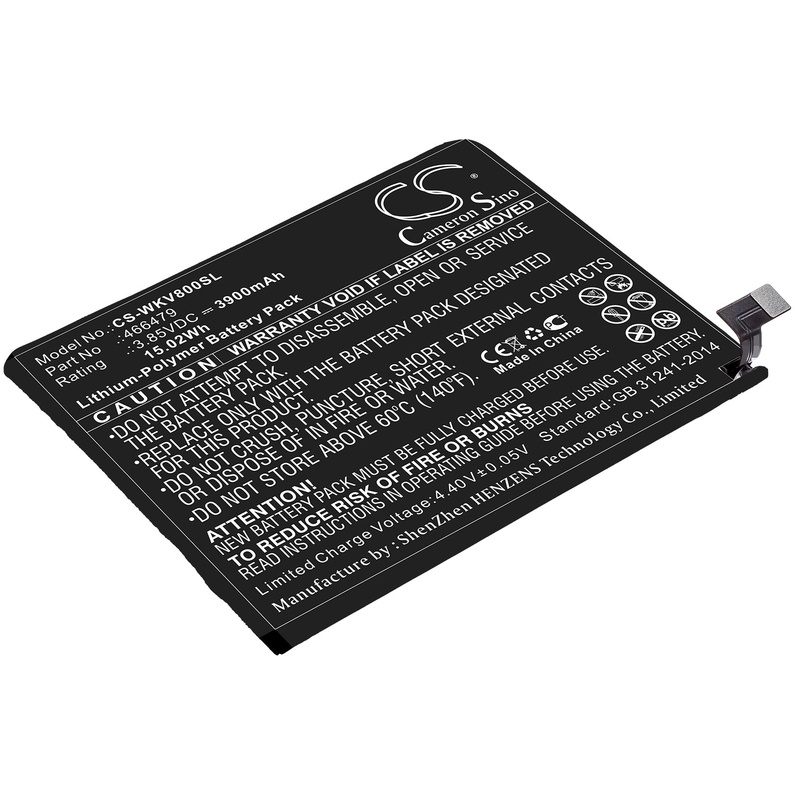 3900mAh Replacement Battery for Sugar C13, Wiko View 3 Lite (W-V800) Smartphone - Slim Li-Polymer 3.85V
