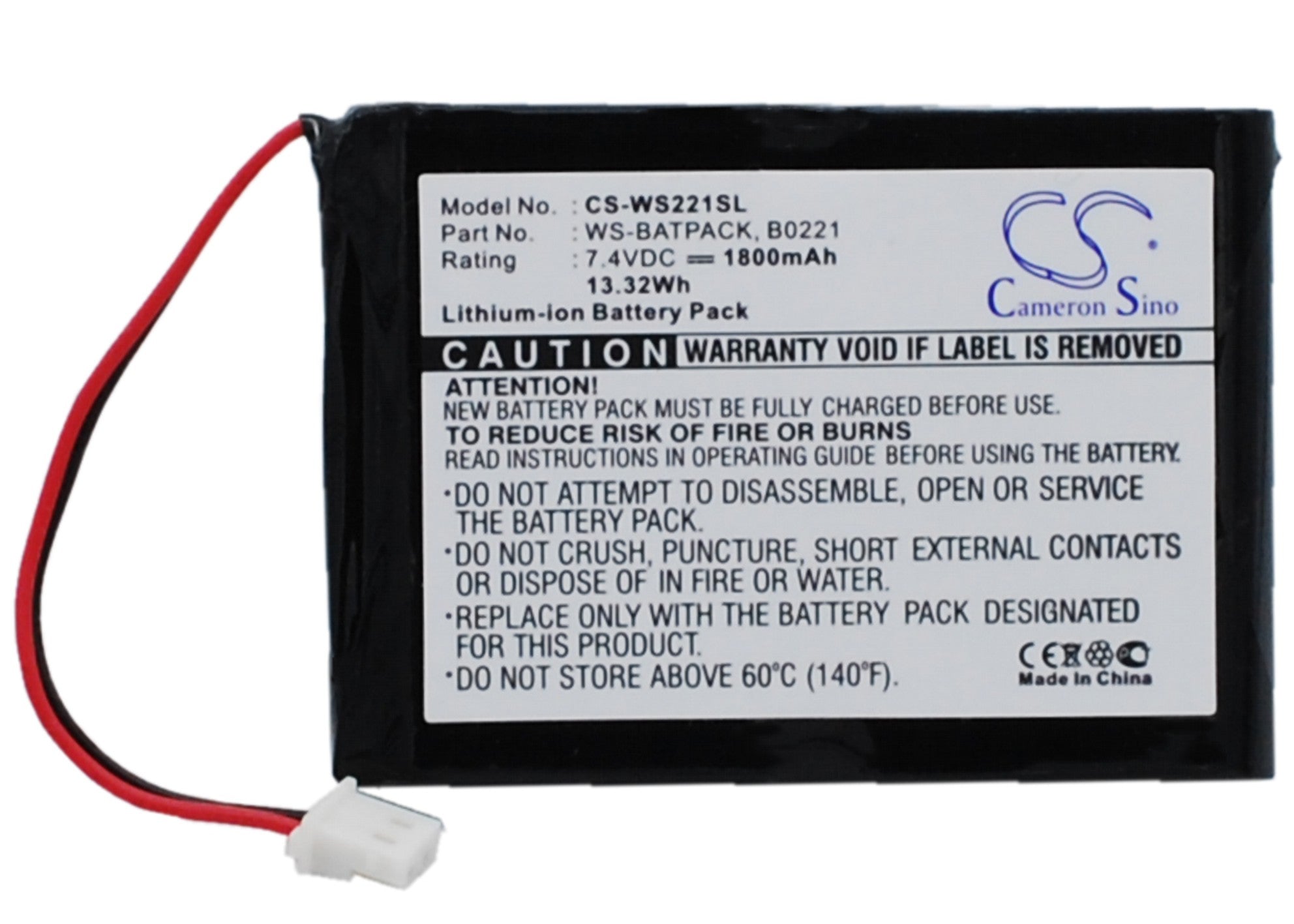1800mAh Li-ion Replacement Battery for Williams Sound Pocketalker & Sorin Amplifier, 7.4V, WS-BATPACK, B0221
