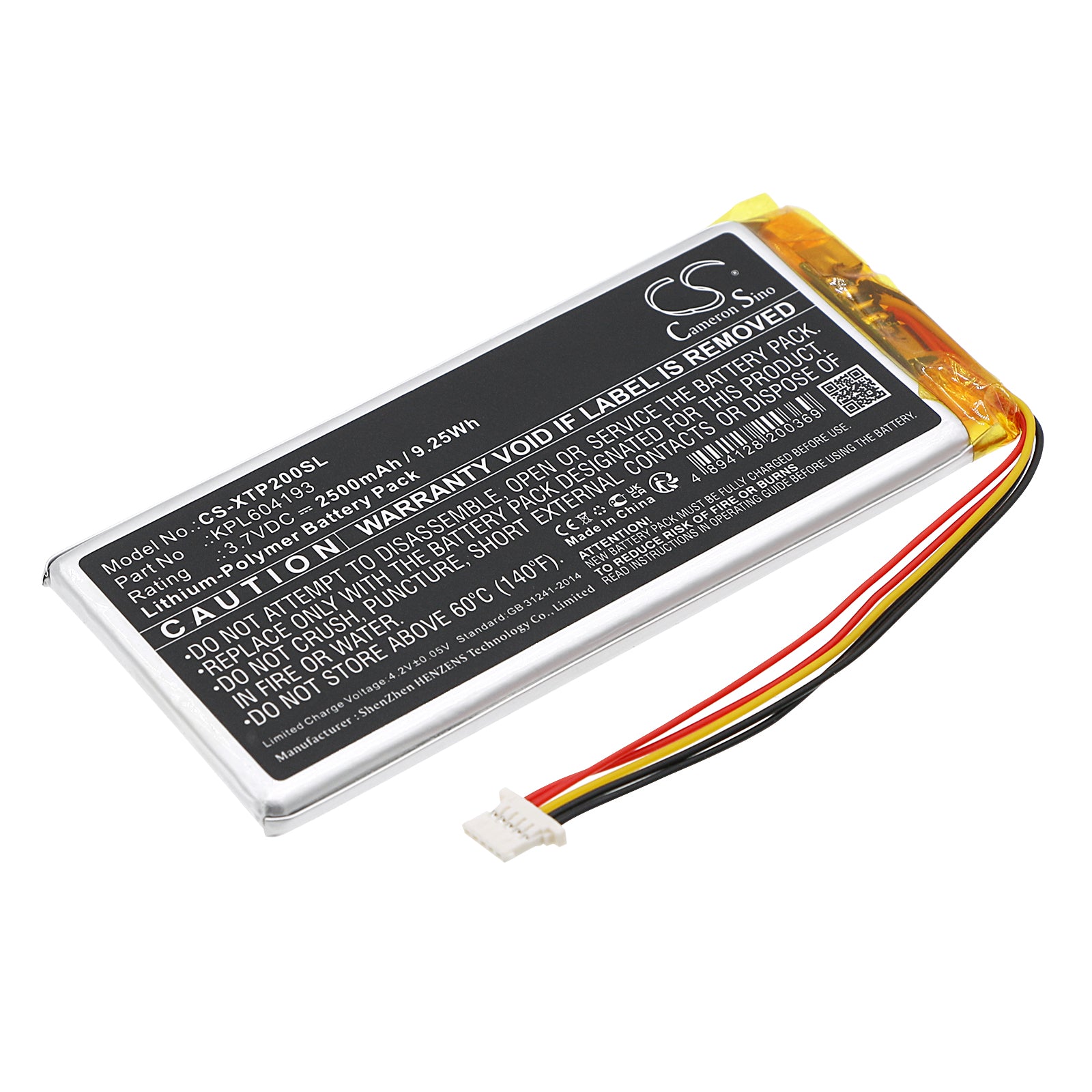 2500mAh Replacement Battery for XTOOL TP200, PS70, AutoProPad, PS701 Diagnostic Tools (3.7V, 9.25Wh)
